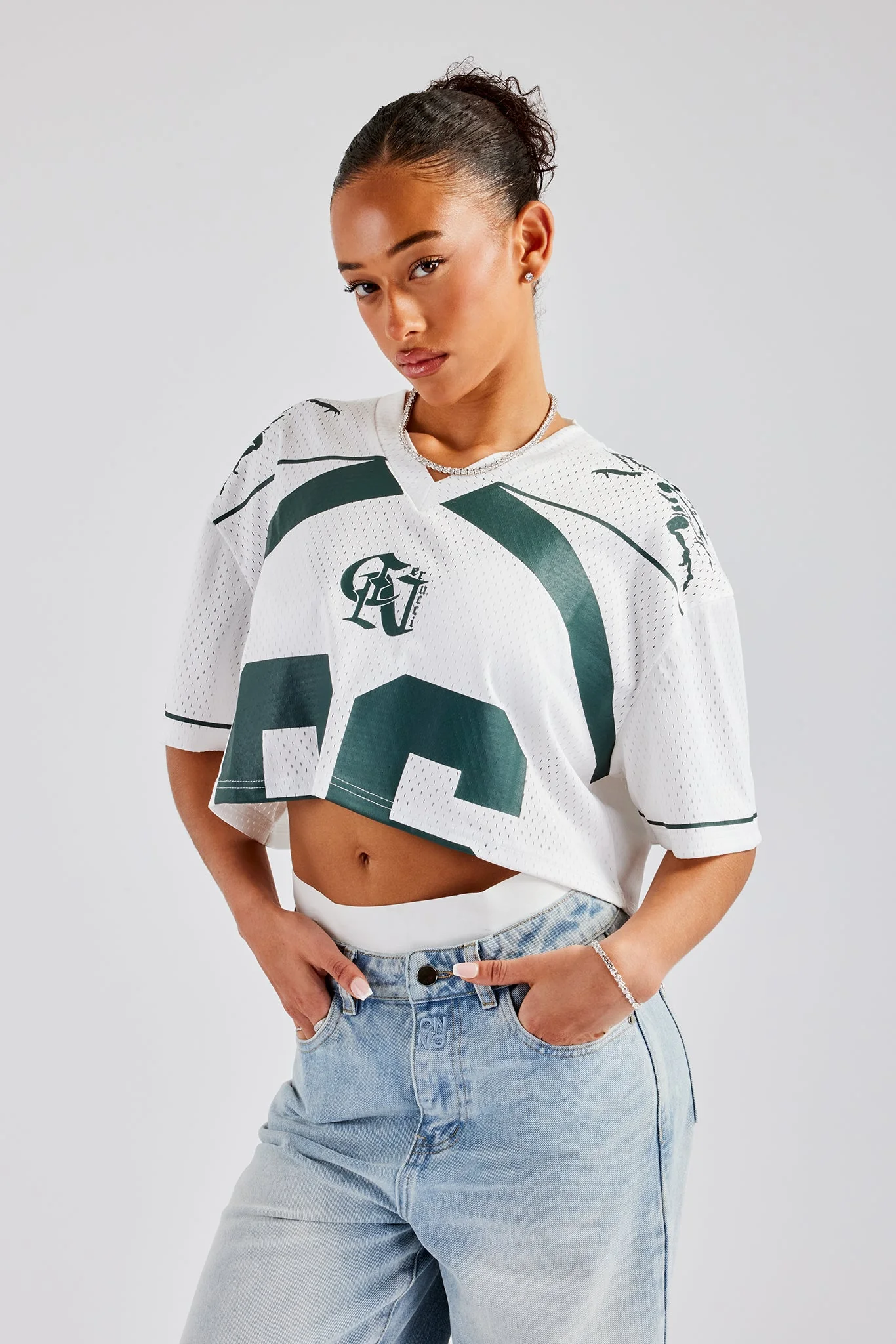 Mesh Cropped 86 Top - White