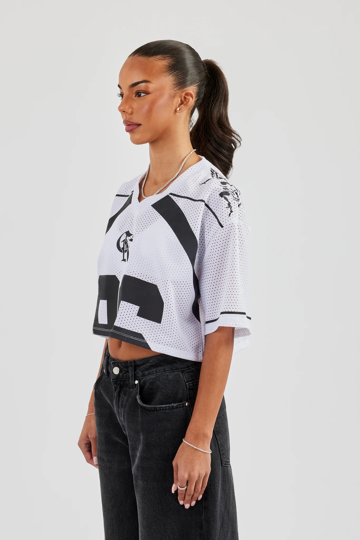 Mesh Cropped Black 86 Top - White - Image 2