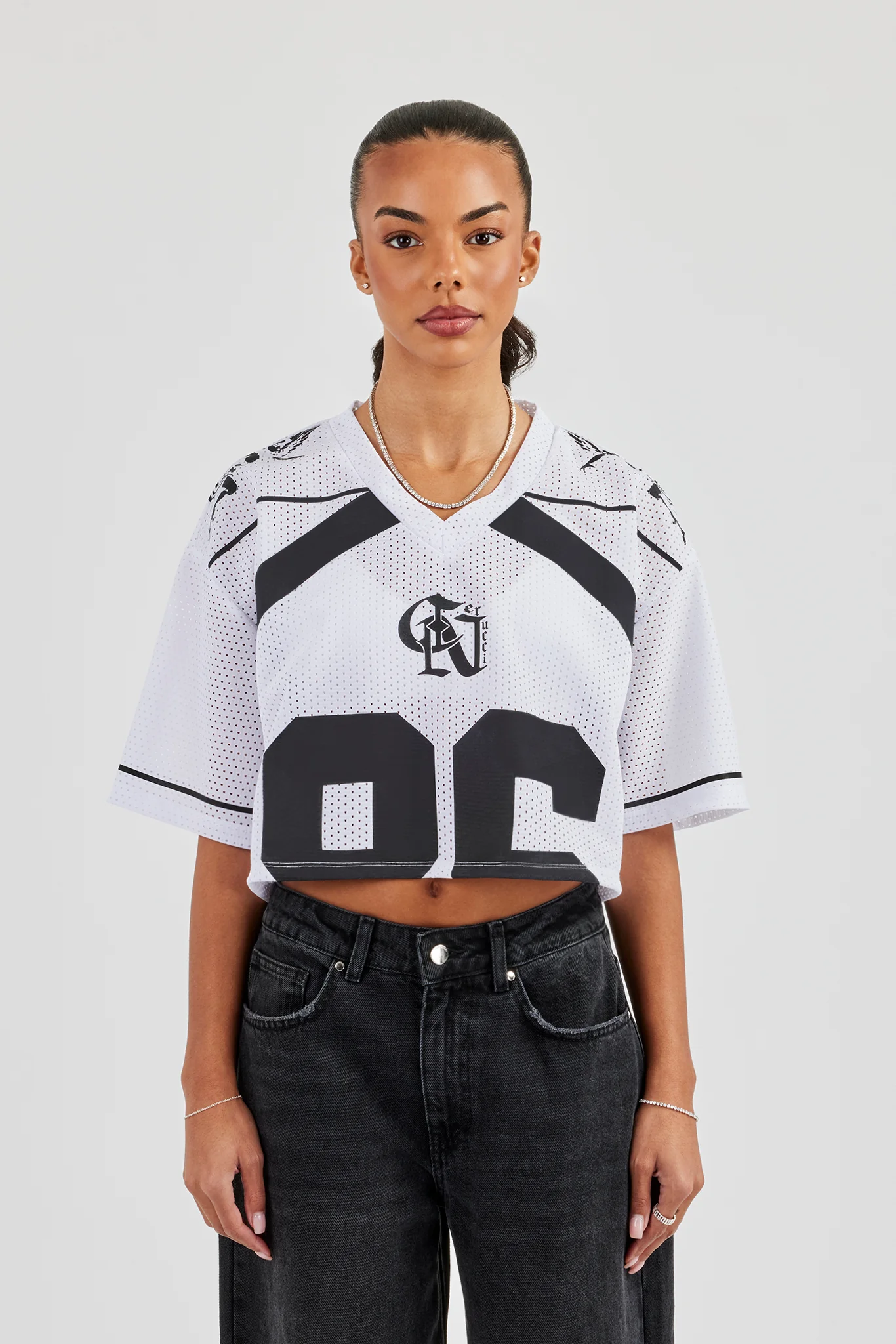 Mesh Cropped Black 86 Top - White - Image 3
