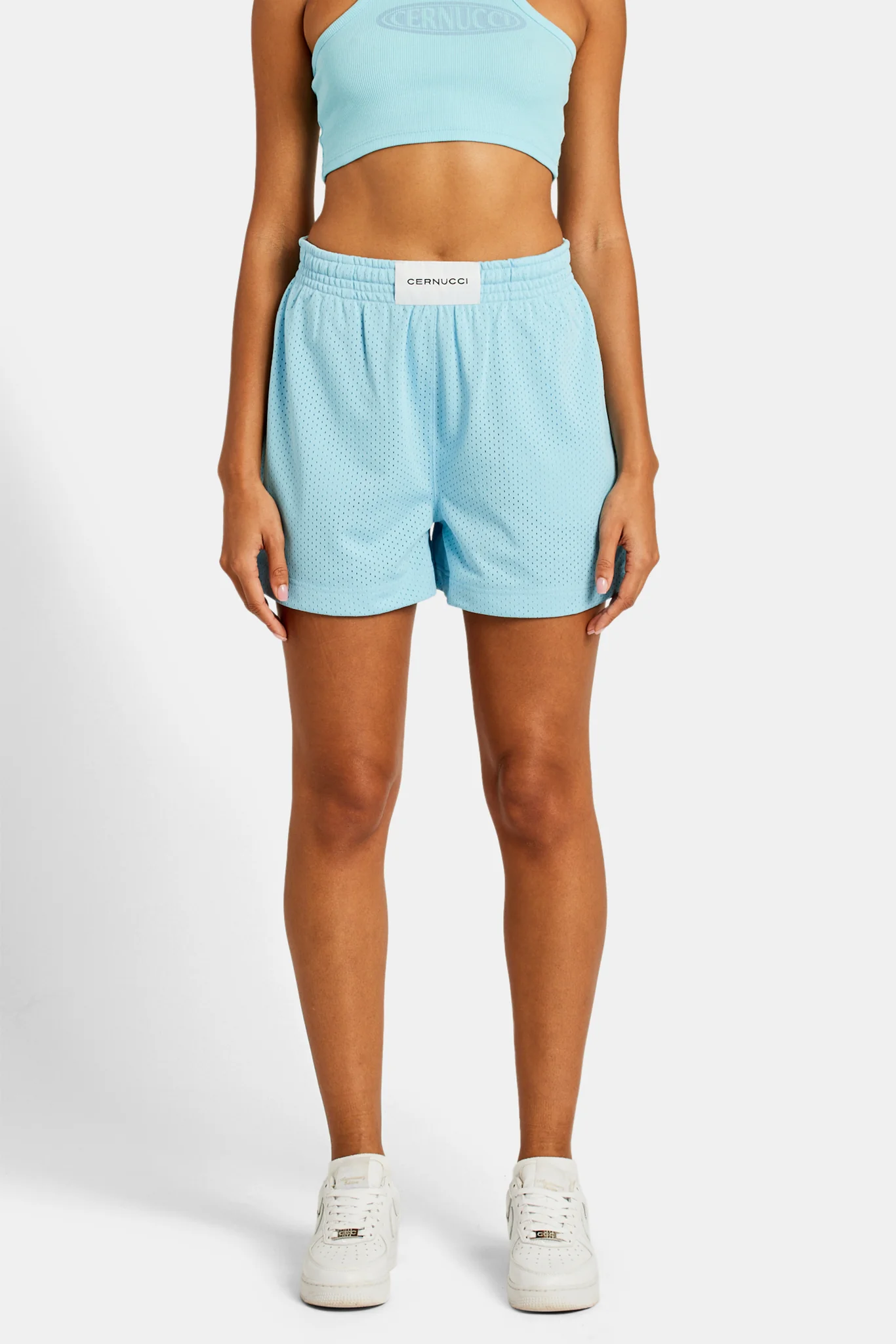 Mesh Shorts With Label - Blue - Image 5