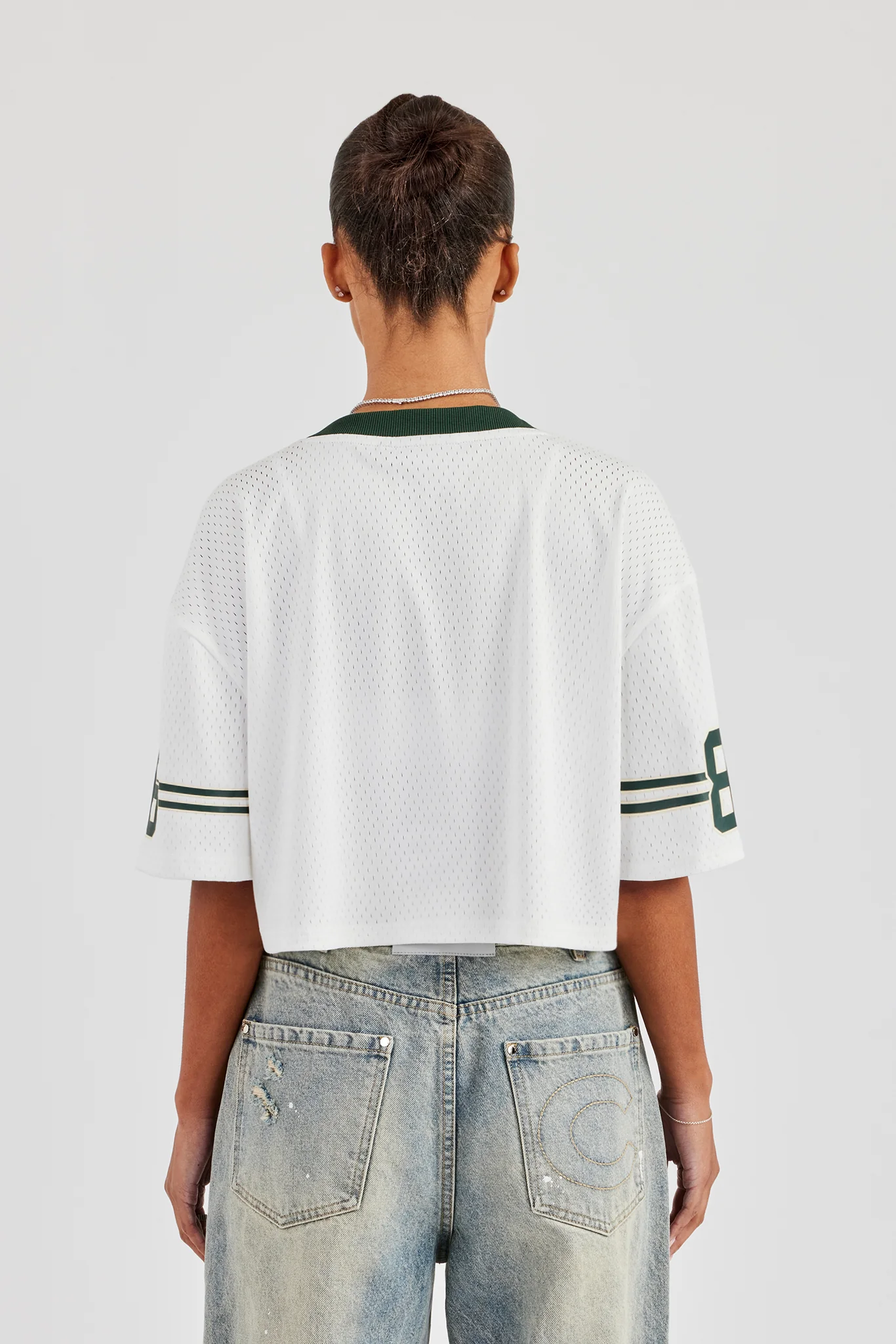 Mesh Varsity Cropped T-Shirt - White - Image 3