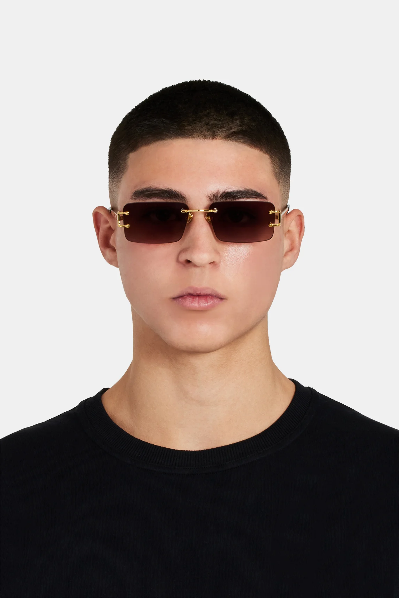 Metal Rectangle Lense Sunglasses - Brown - Image 4