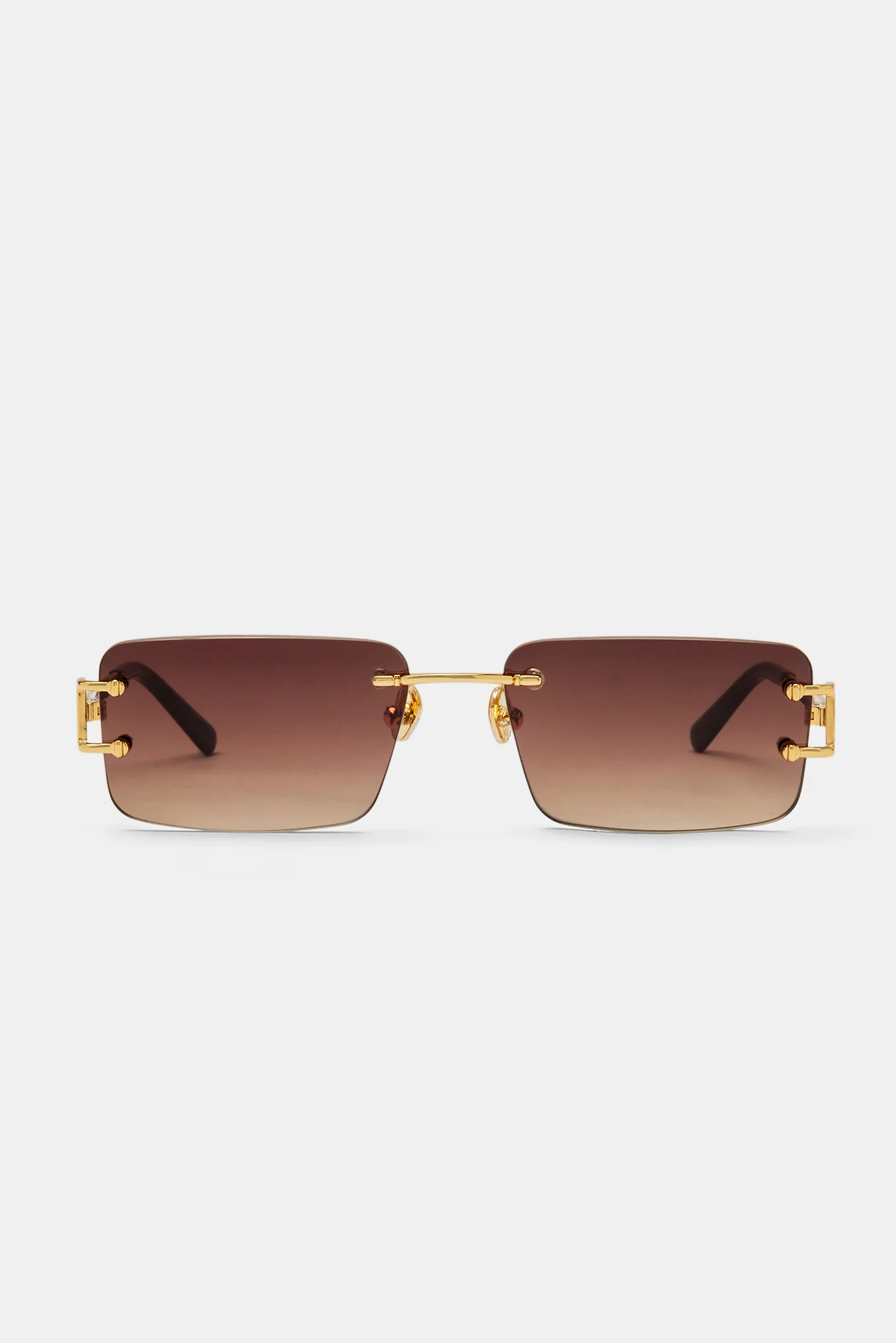 Metal Rectangle Lense Sunglasses - Brown - Image 5