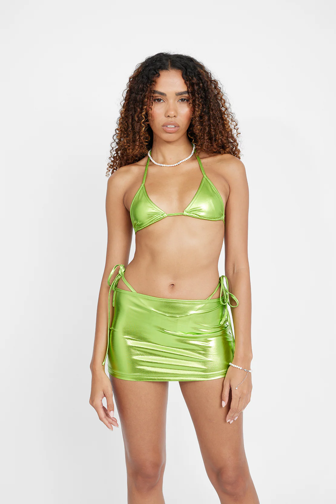 Metallic Micro Mini Skirt - Lime - Image 2