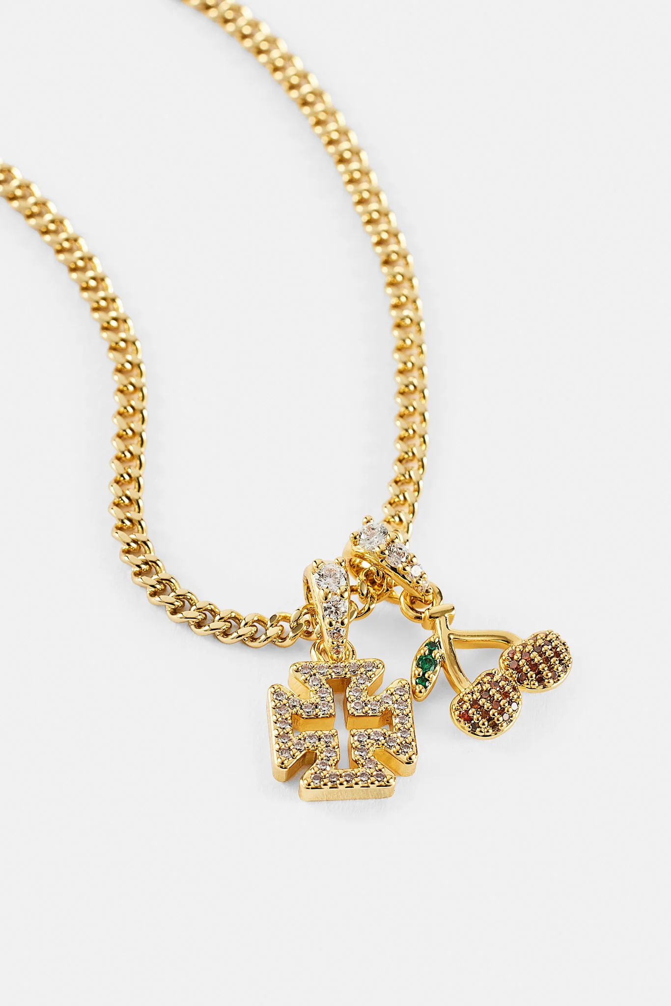 Micro Iced Cross & Cherry Necklace - 10mm