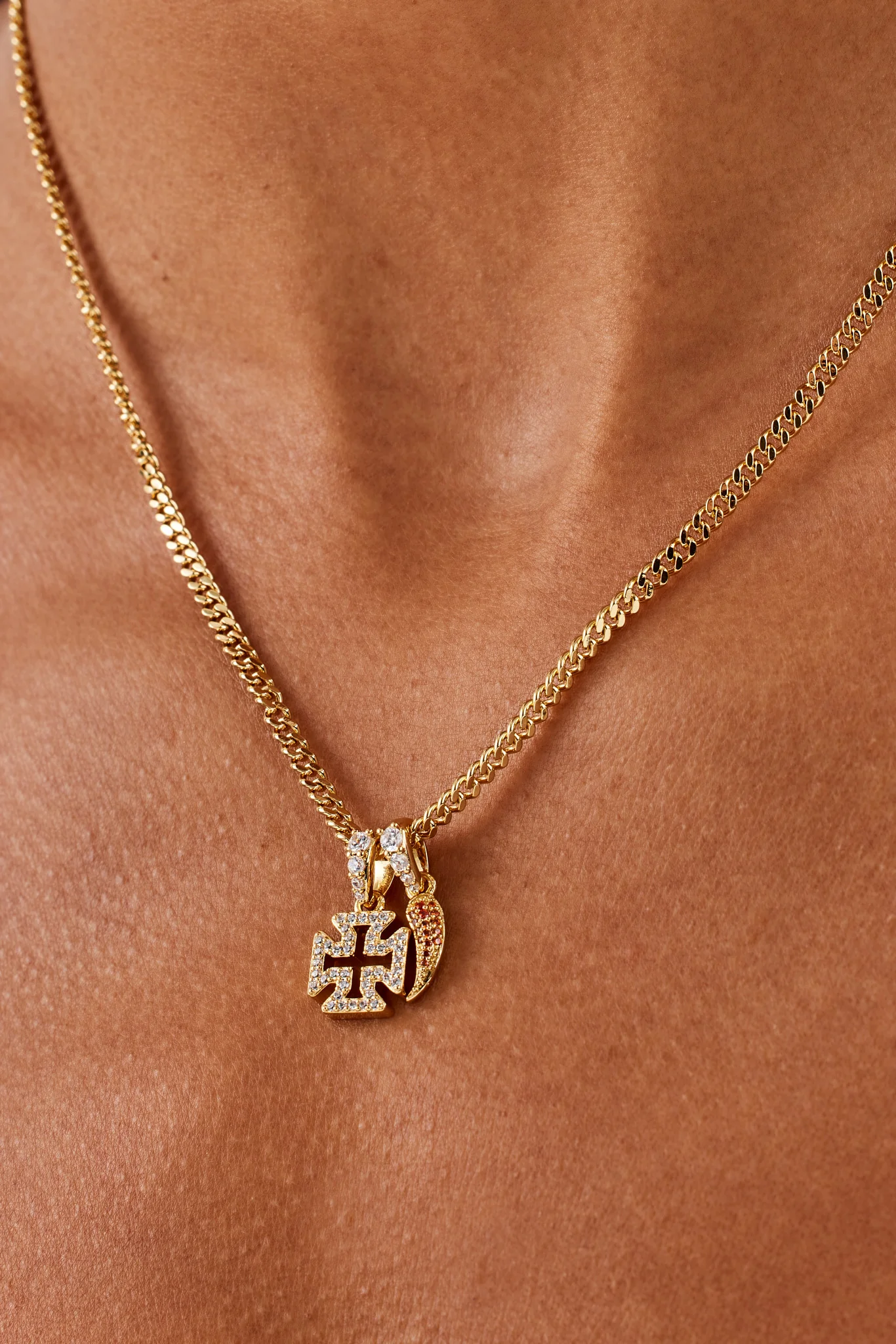 Micro Iced Cross & Chilli Necklace - 10mm - Image 2