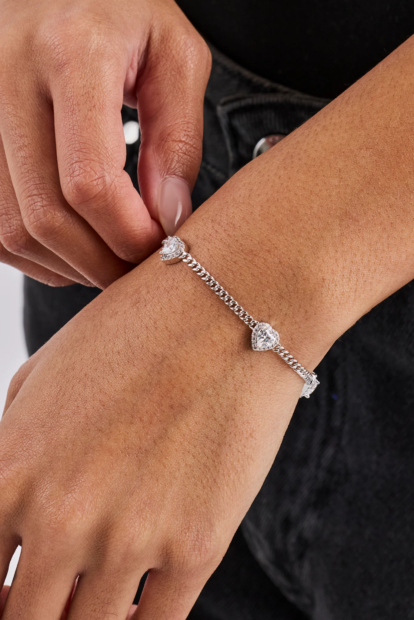 Micro Multi Heart Cuban Bracelet - White - 2.5mm
