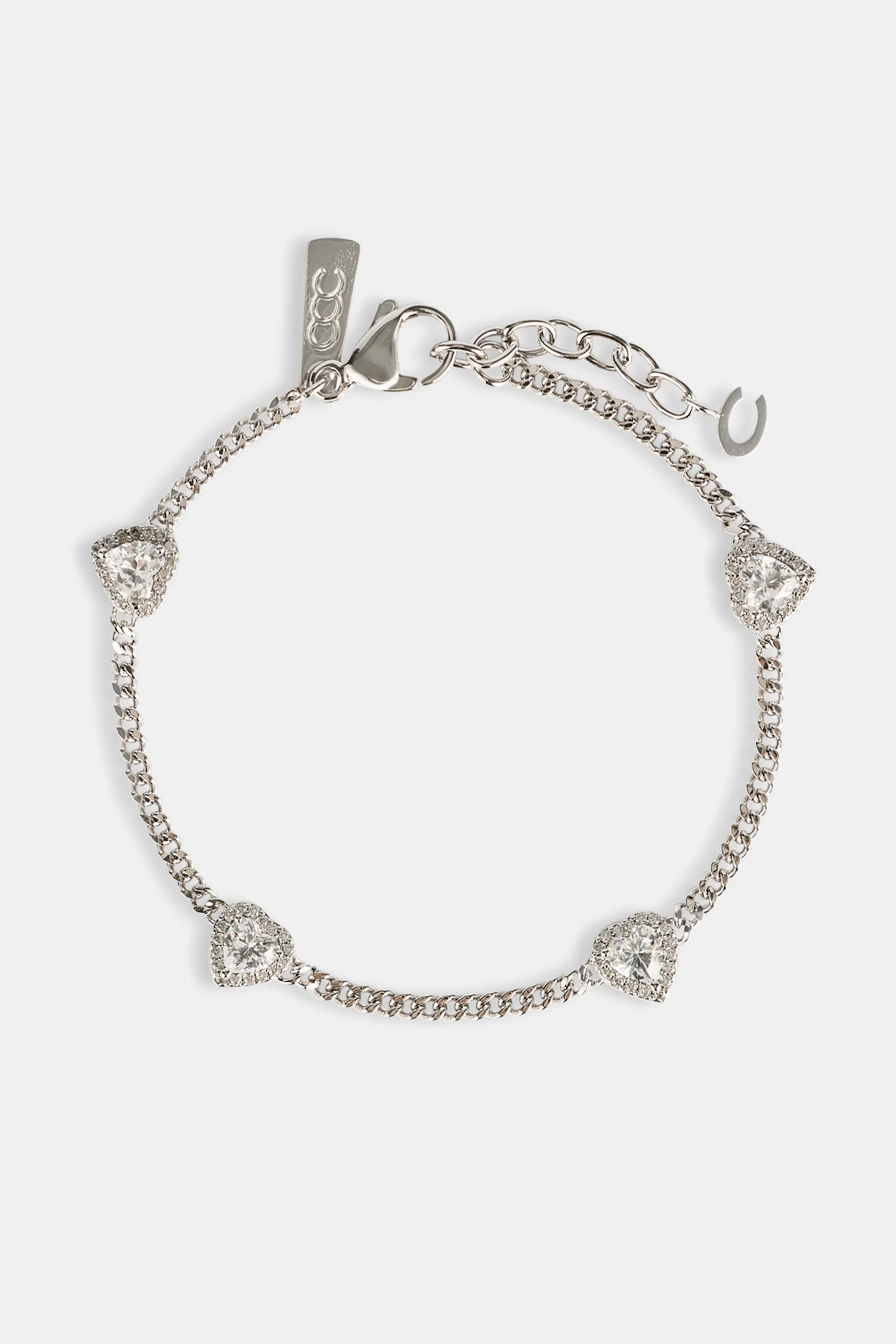 Micro Multi Heart Cuban Bracelet - White - 2.5mm - Image 3