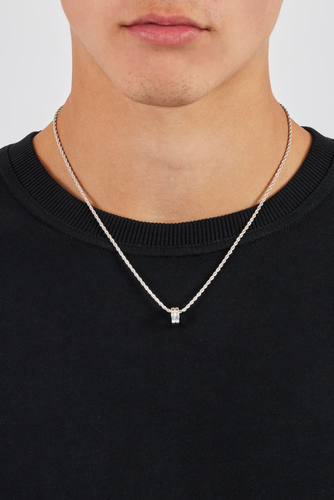 Micro Polished Double Ring Pendant Necklace - 12mm