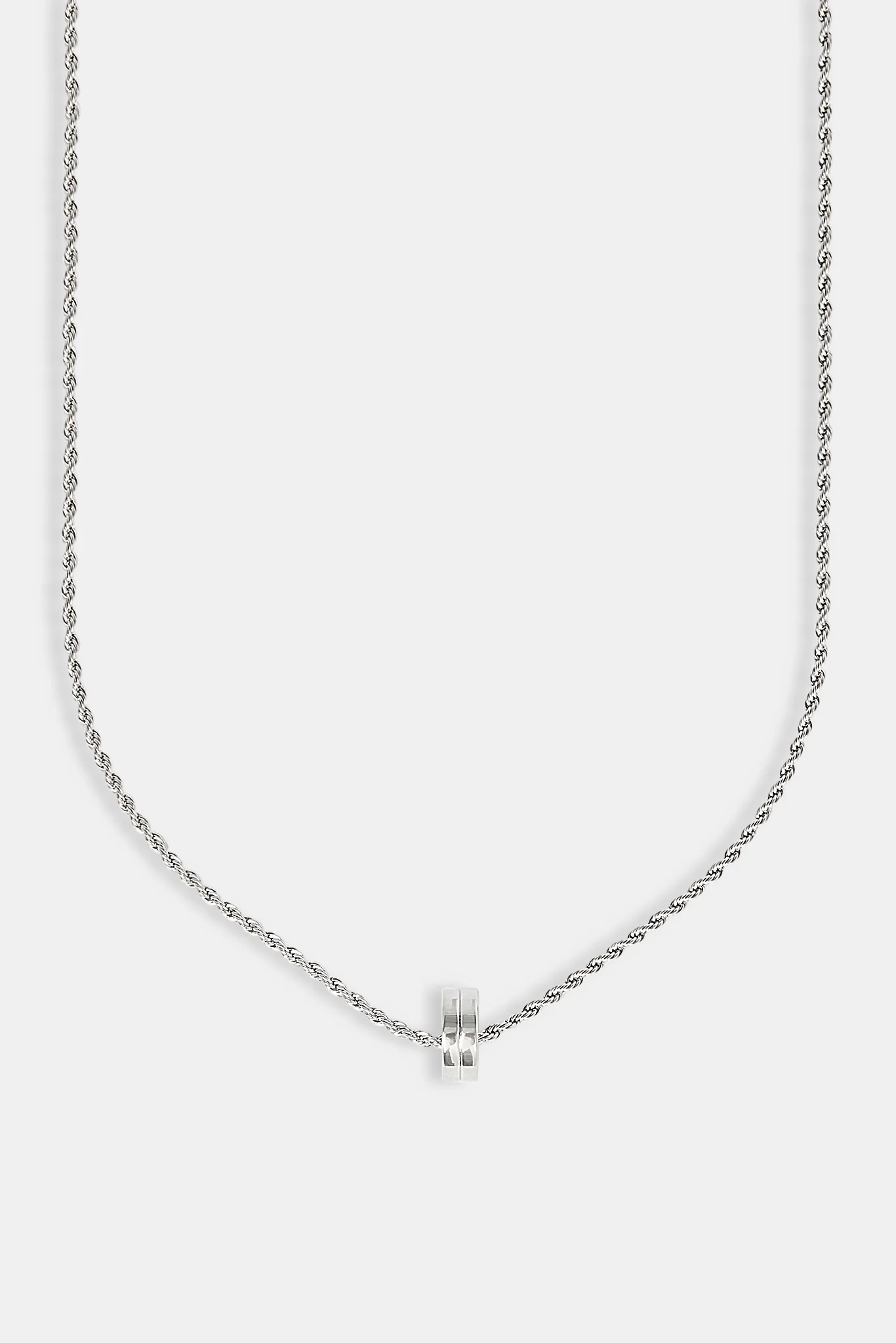 Micro Polished Double Ring Pendant Necklace - 12mm - Image 2