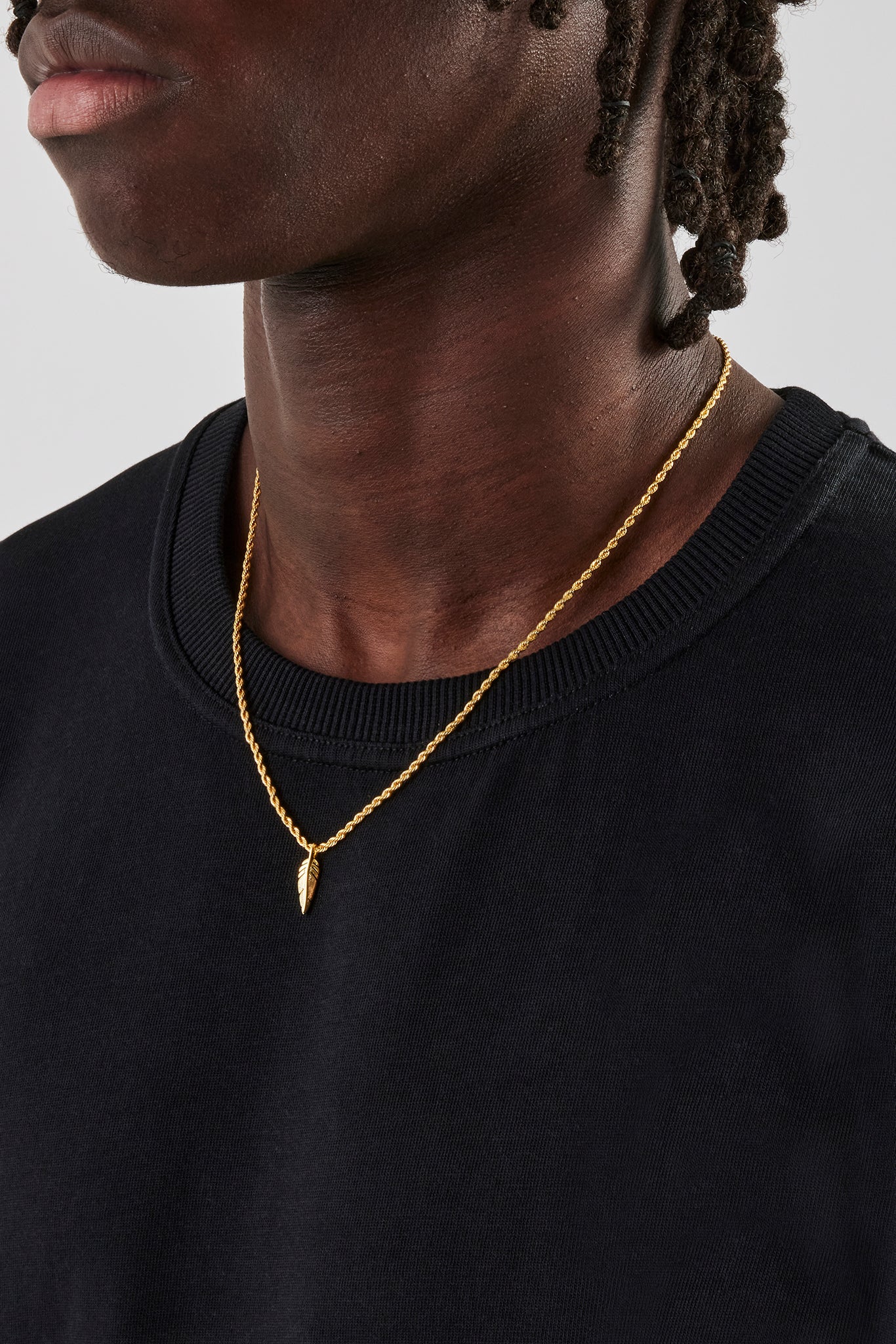 Micro Polished Feather Rope Necklace - 15mm - Gold - Image 3