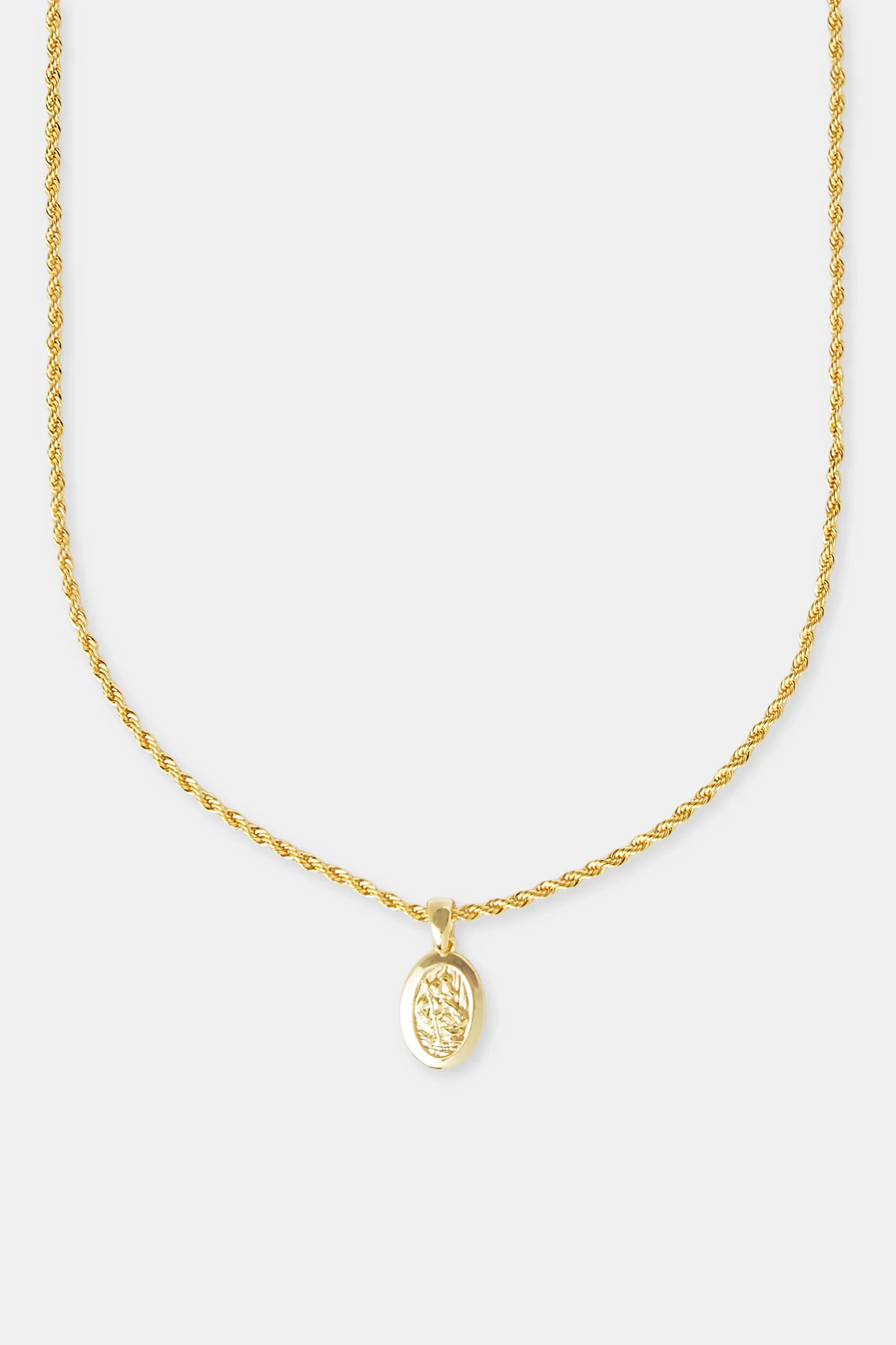 Micro Polished St Christopher Rope Necklace - 15mm - Gold - Image 2