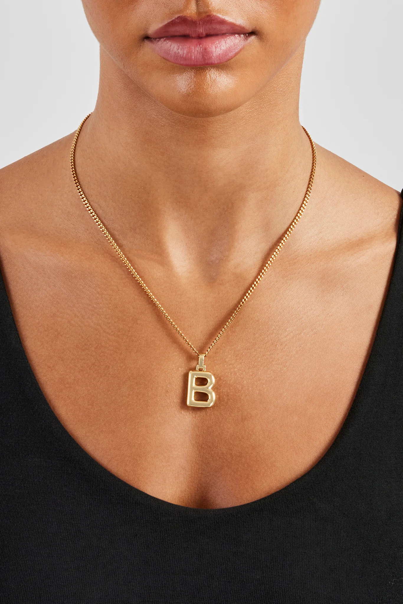 Mini Polished Balloon Letter Pendant & 3mm Micro Cuban Chain - Gold - Image 2