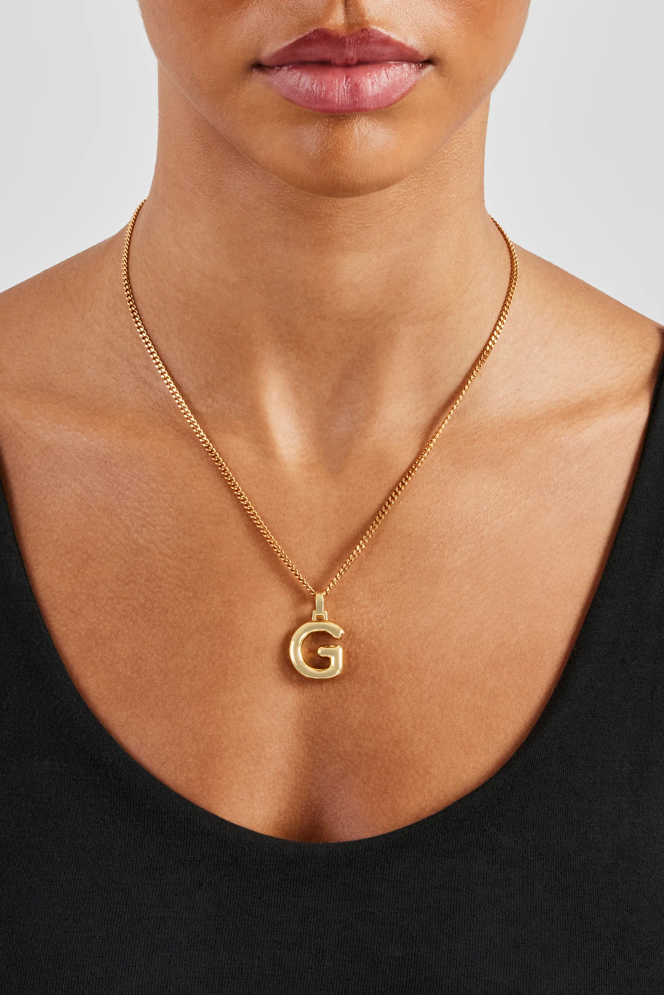 Mini Polished Balloon Letter Pendant & 3mm Micro Cuban Chain - Gold - Image 6