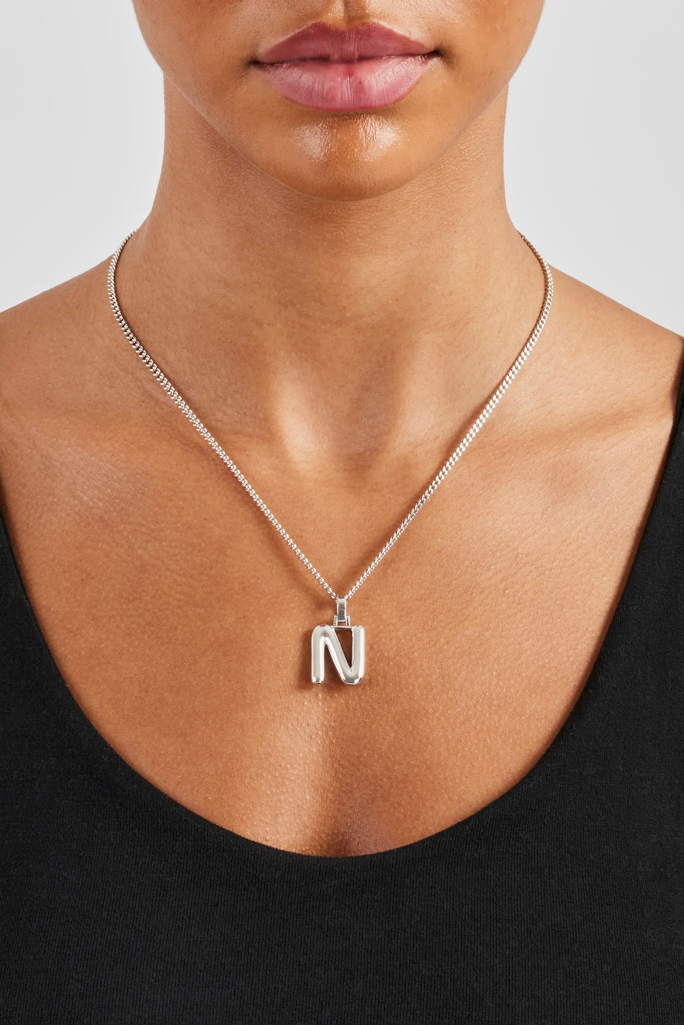 Mini Polished Balloon Letter Pendant & 3mm Micro Cuban Chain - White - Image 10