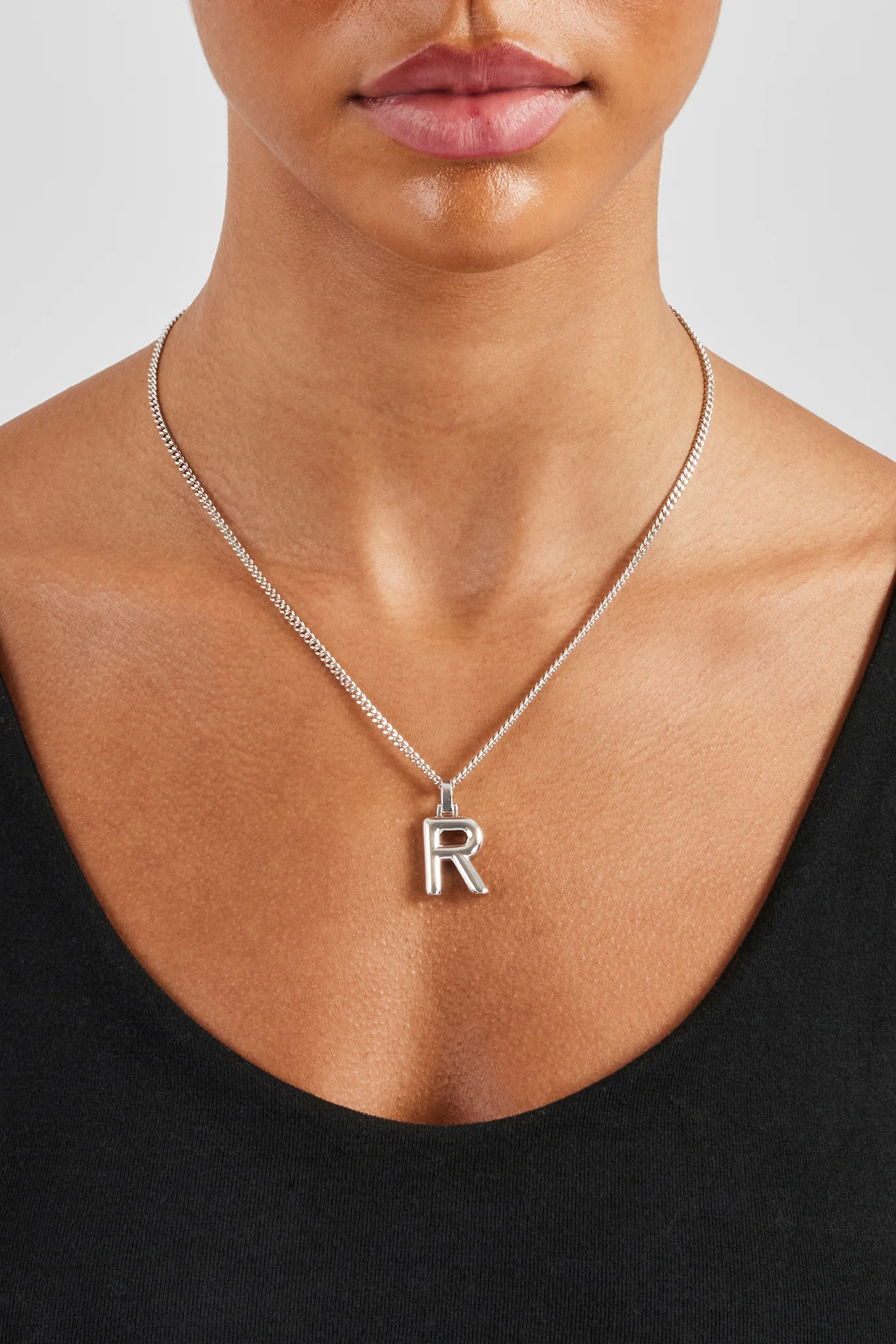 Mini Polished Balloon Letter Pendant & 3mm Micro Cuban Chain - White - Image 11