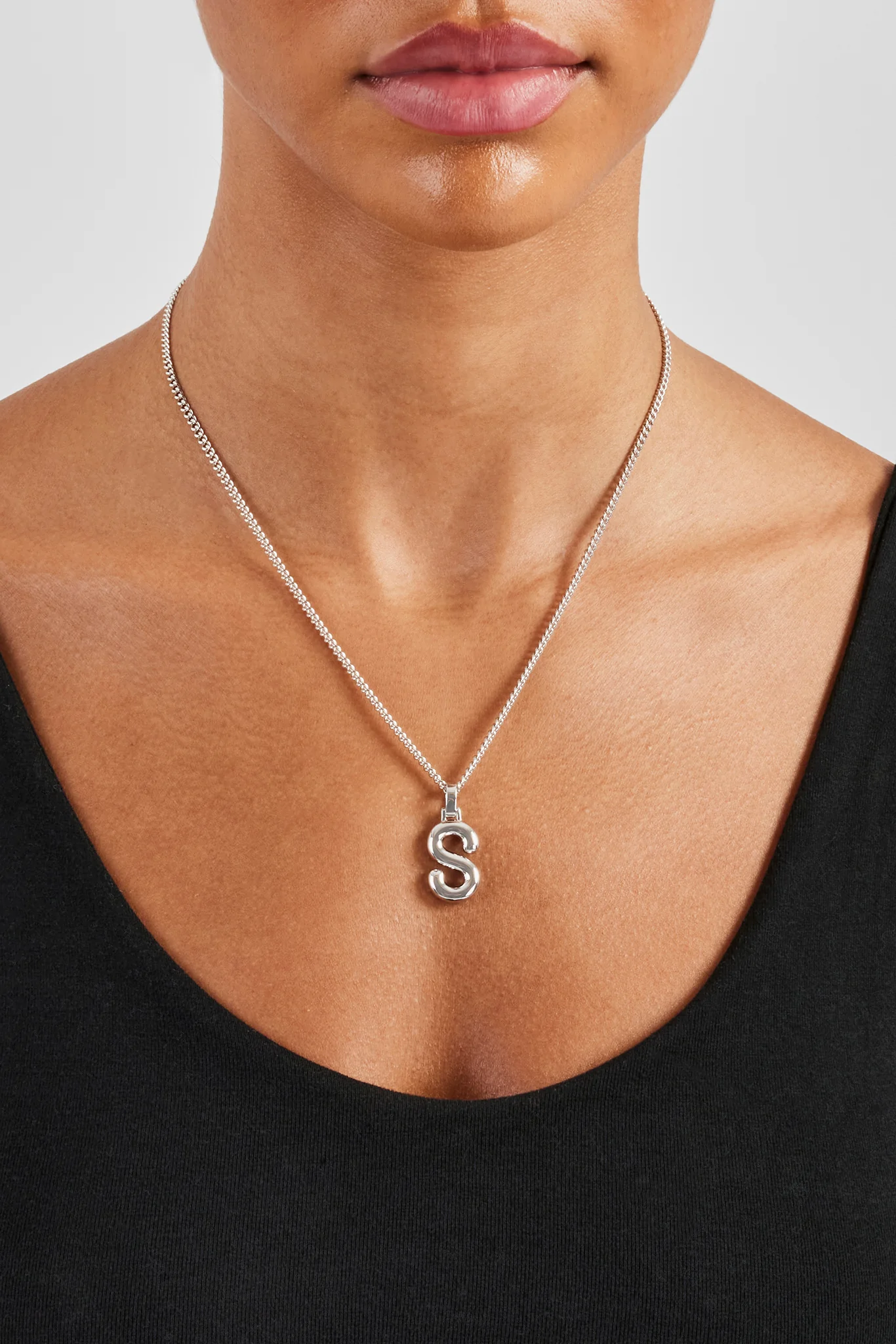 Mini Polished Balloon Letter Pendant & 3mm Micro Cuban Chain - White - Image 12