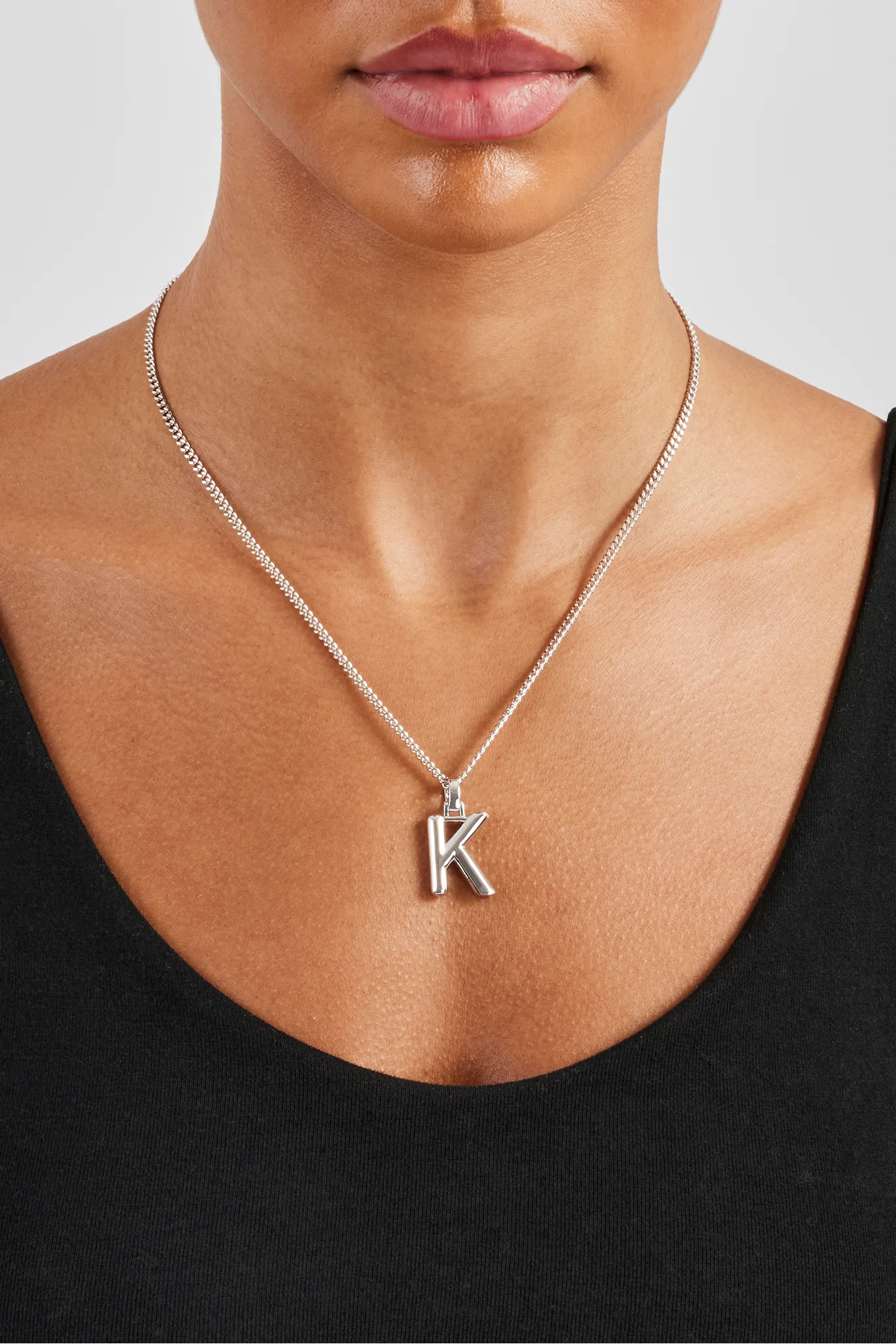 Mini Polished Balloon Letter Pendant & 3mm Micro Cuban Chain - White - Image 6