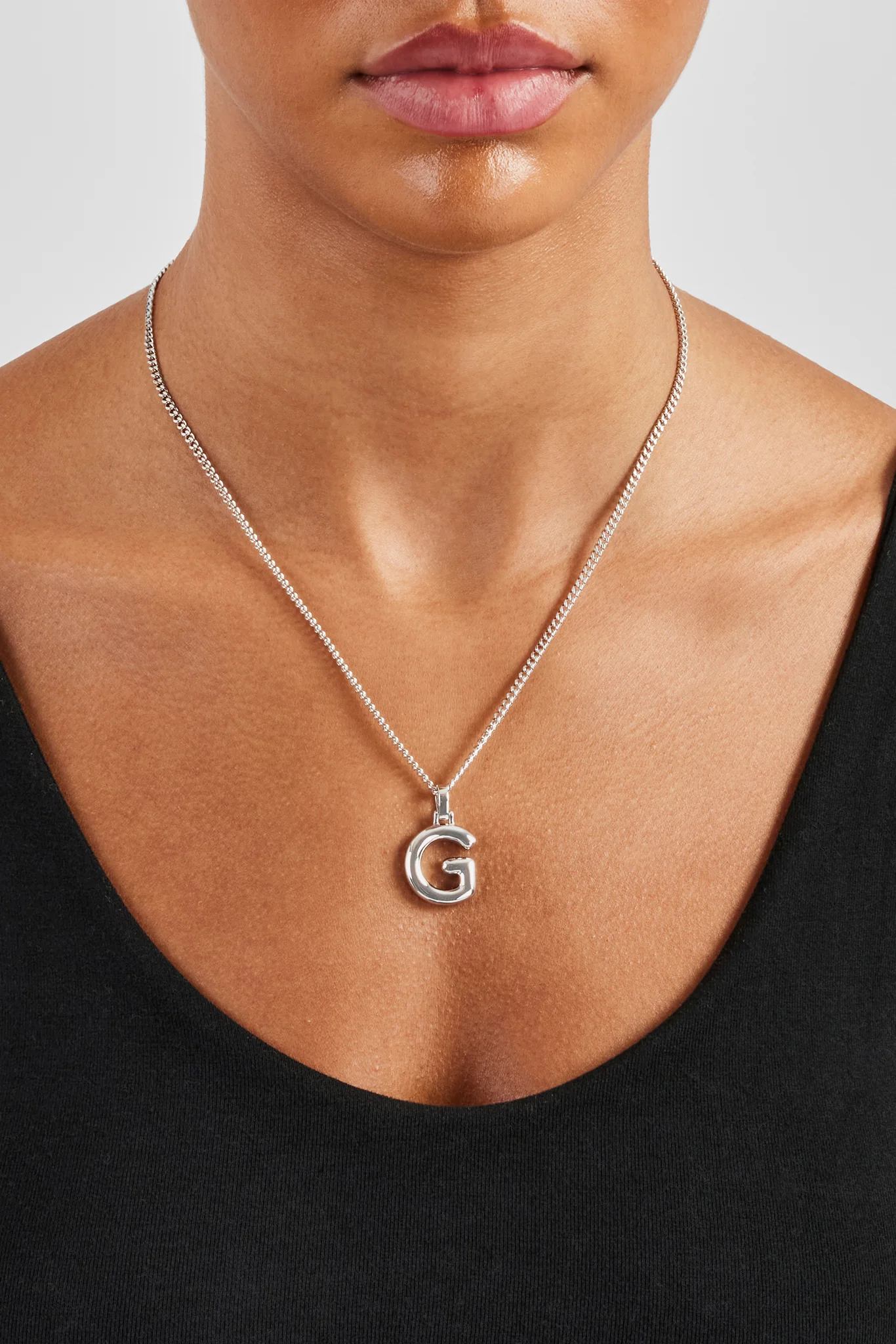 Mini Polished Balloon Letter Pendant & 3mm Micro Cuban Chain - White - Image 7