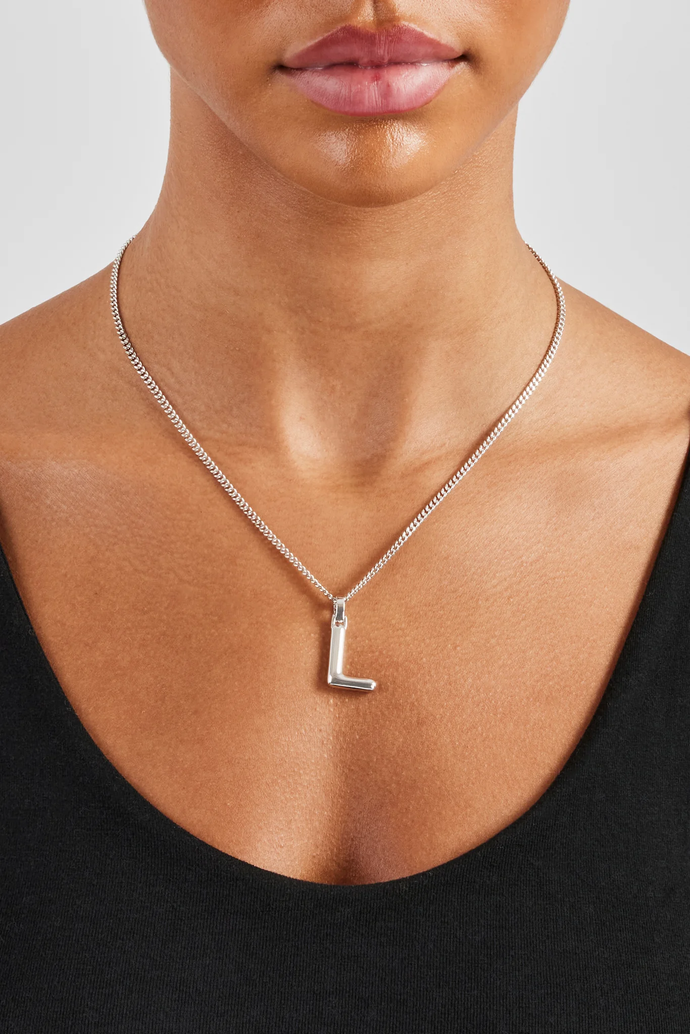 Mini Polished Balloon Letter Pendant & 3mm Micro Cuban Chain - White - Image 8