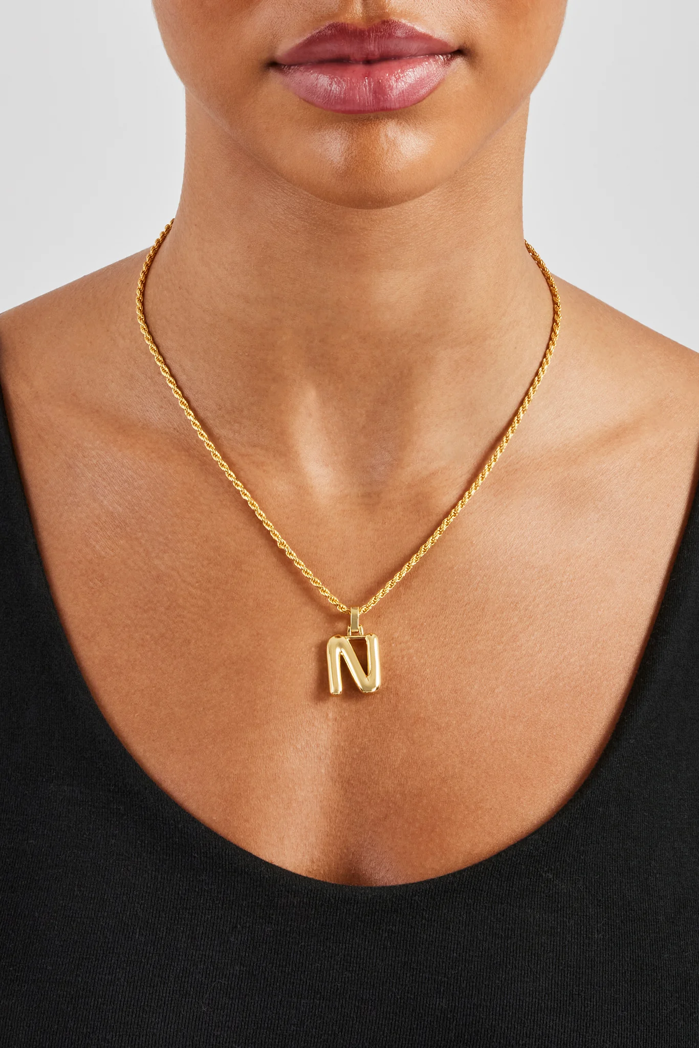 Mini Polished Balloon Letter Pendant & 3mm Rope Chain - Gold - Image 10
