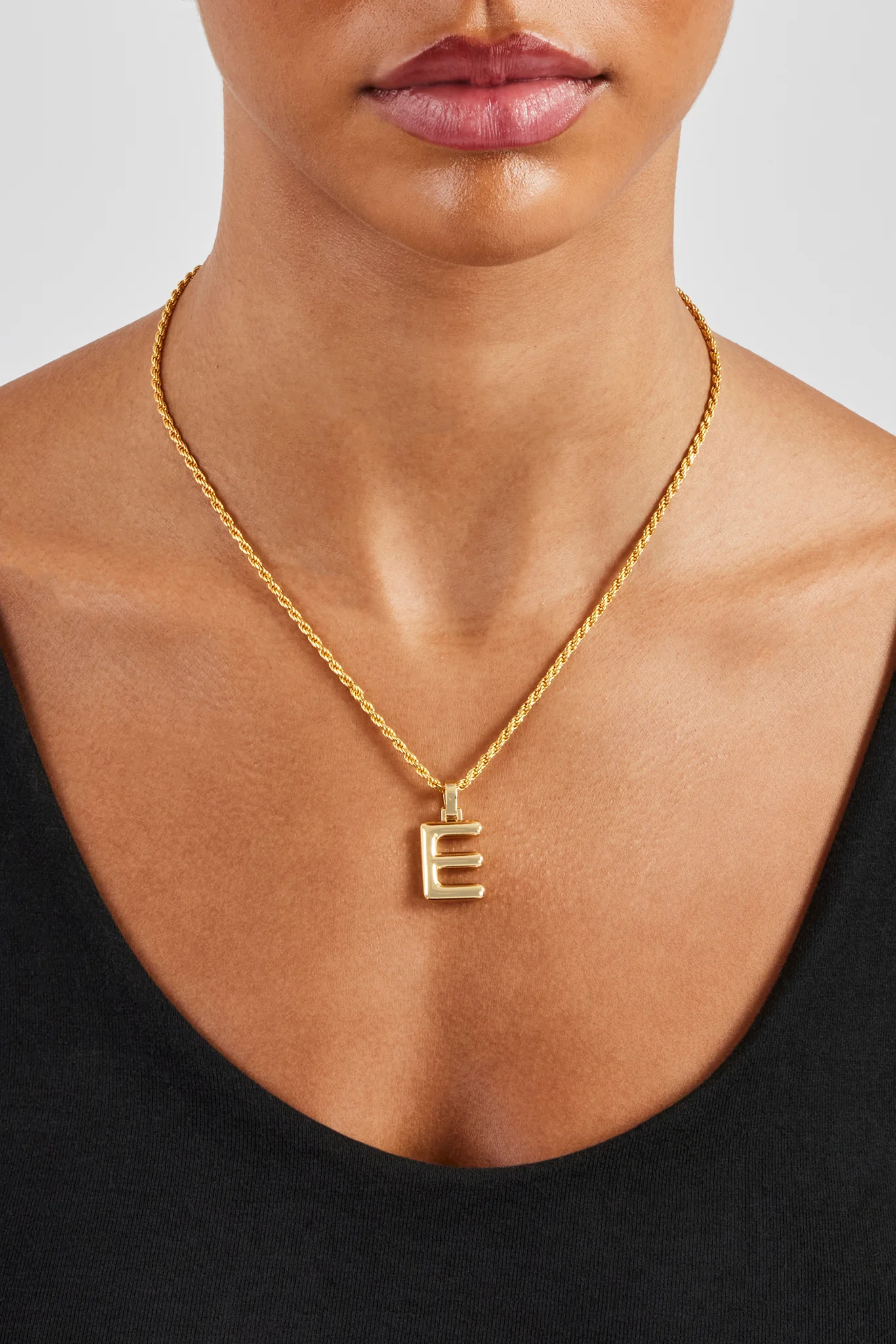 Mini Polished Balloon Letter Pendant & 3mm Rope Chain - Gold - Image 5