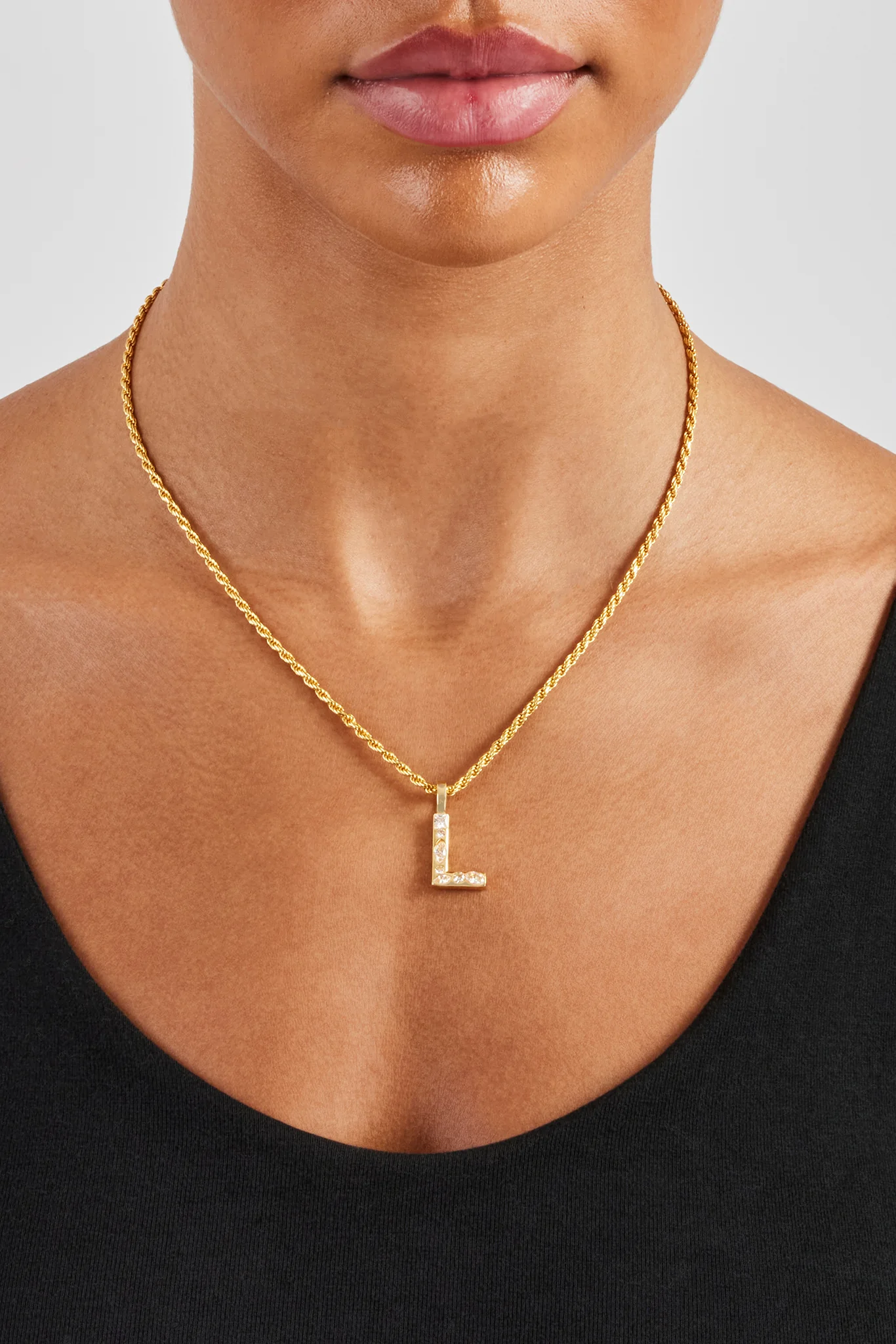 Mini Polished Balloon Letter Pendant & 3mm Rope Chain - Gold - Image 8