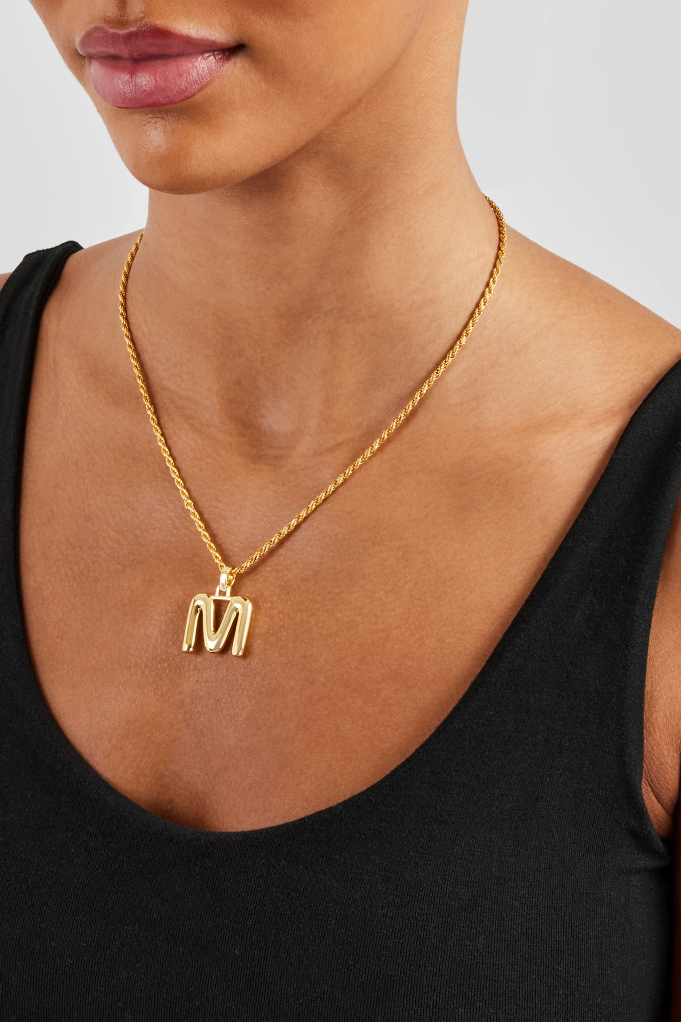 Mini Polished Balloon Letter Pendant & 3mm Rope Chain - Gold - Image 9