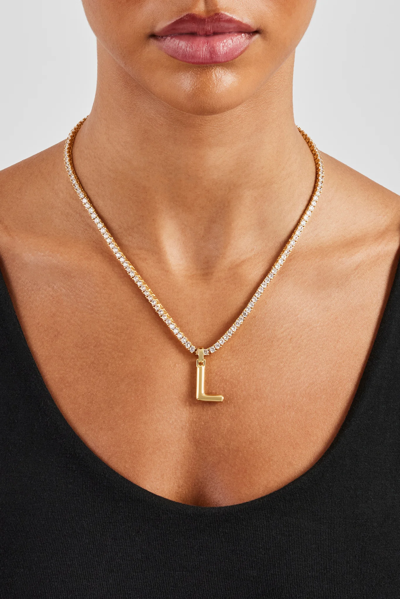 Mini Polished Balloon Letter Pendant & 3mm Tennis Chain - Gold - Image 8