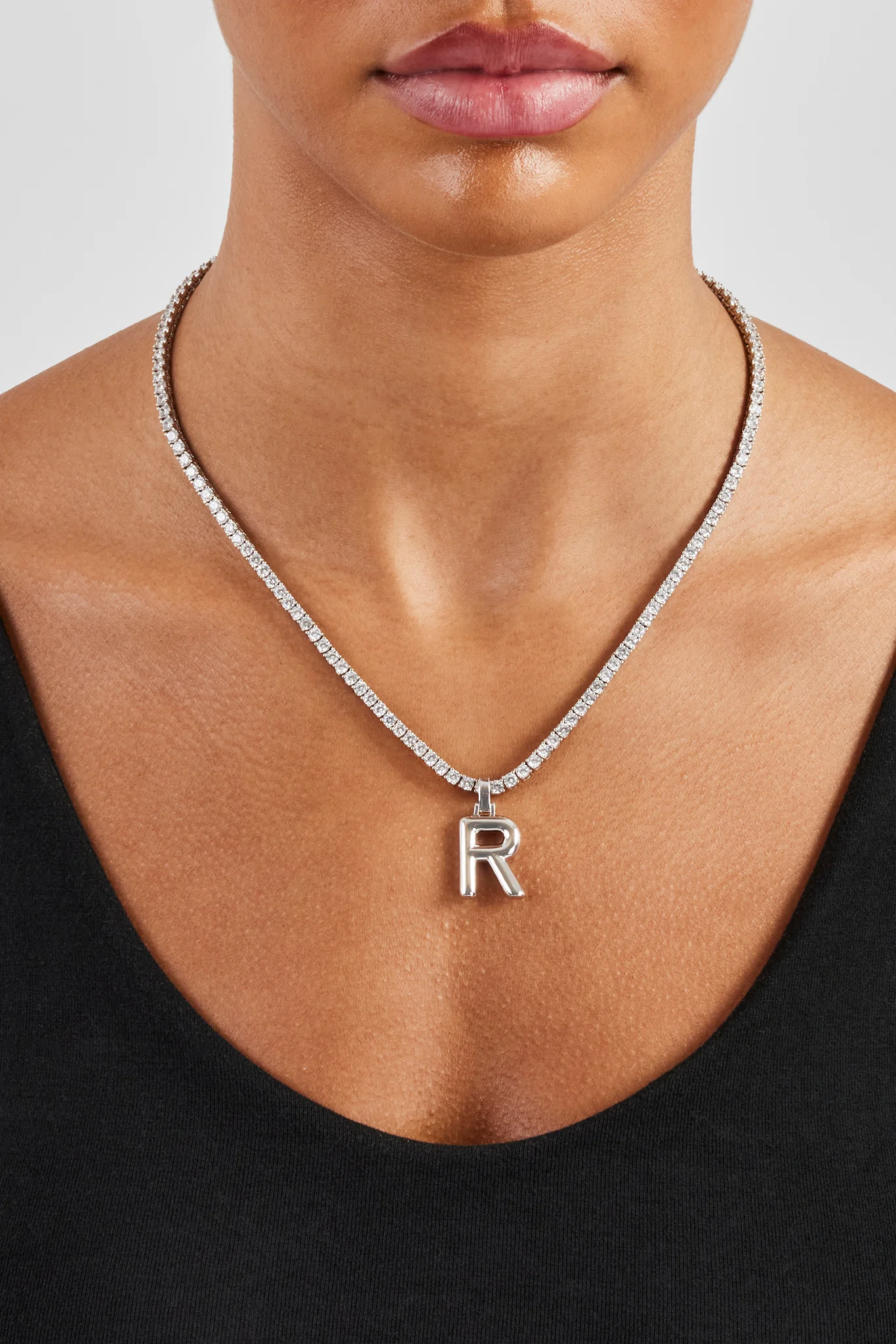 Mini Polished Balloon Letter Pendant & 3mm Tennis Chain - White - Image 14