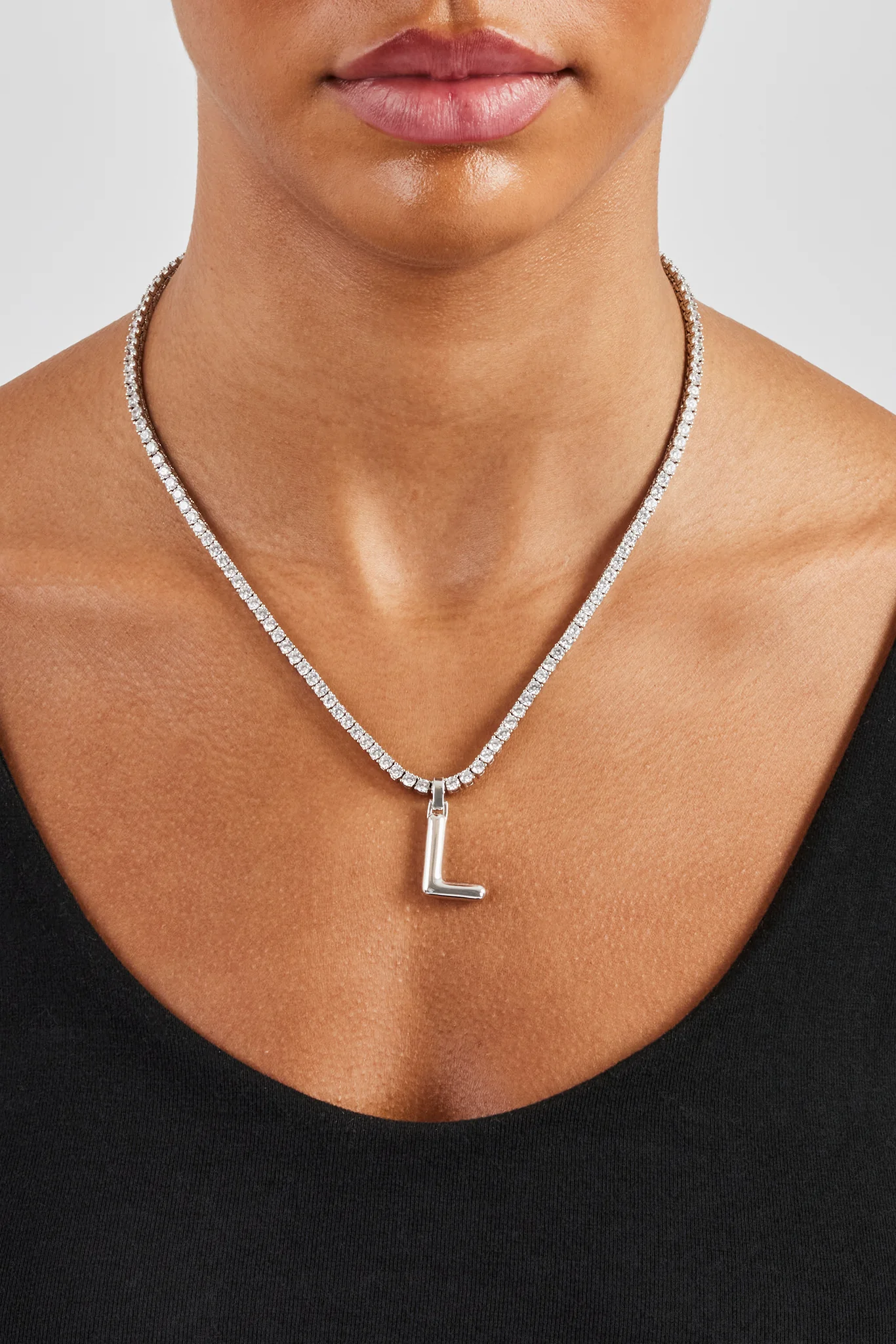 Mini Polished Balloon Letter Pendant & 3mm Tennis Chain - White - Image 8