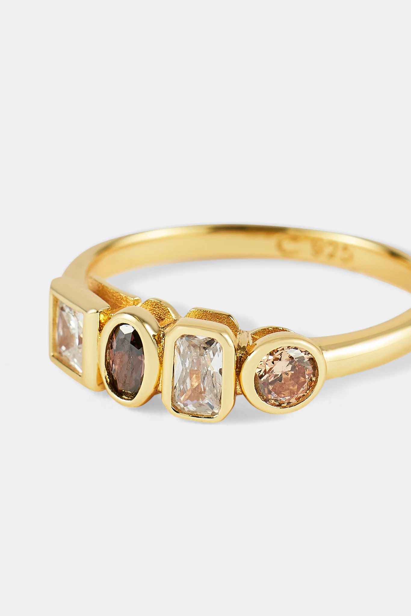 Mixed Gemstone Polished Edge Ring - 6mm - Gold - Image 3