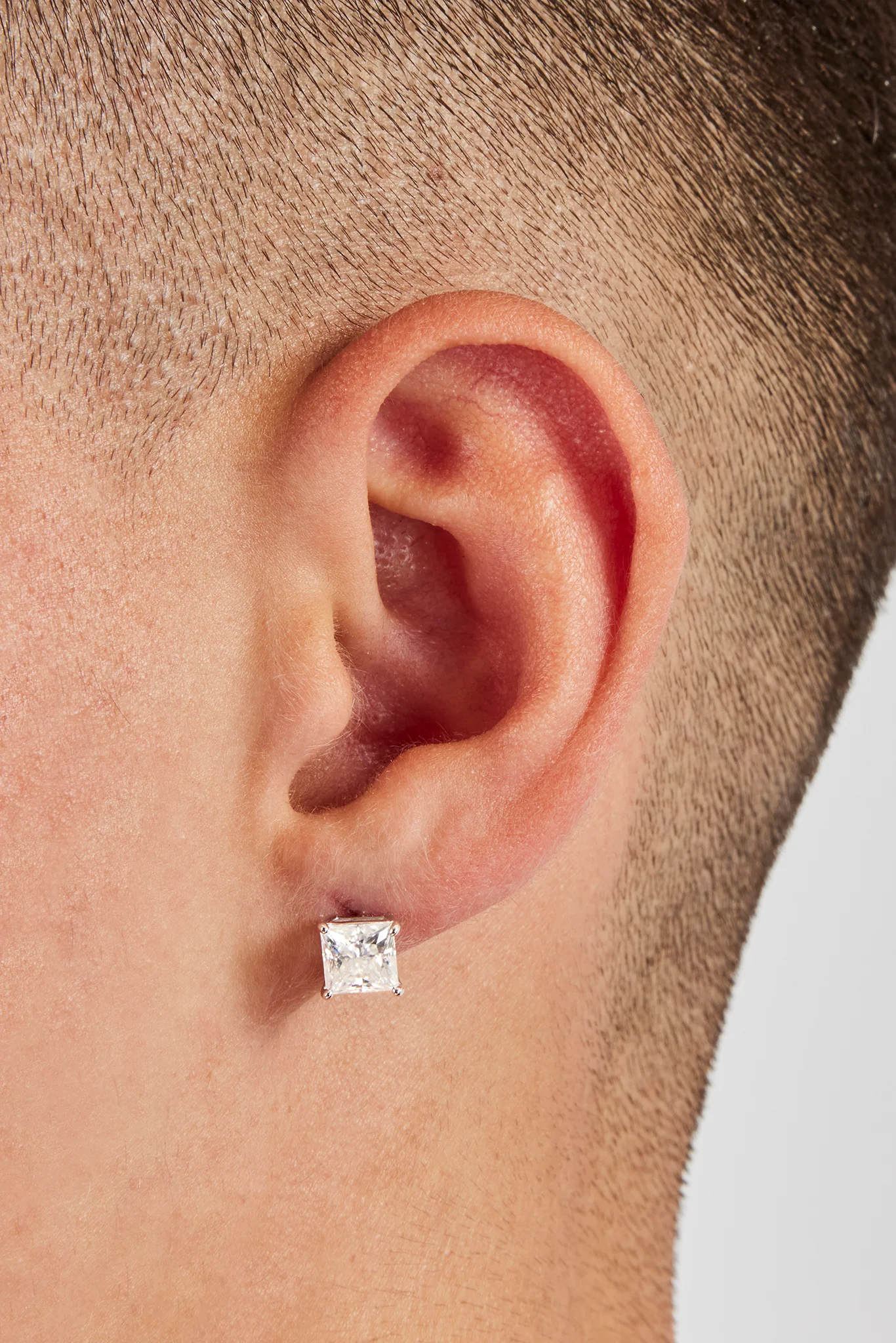 Moissanite Square Cut Stud Earrings - 6mm - Image 2
