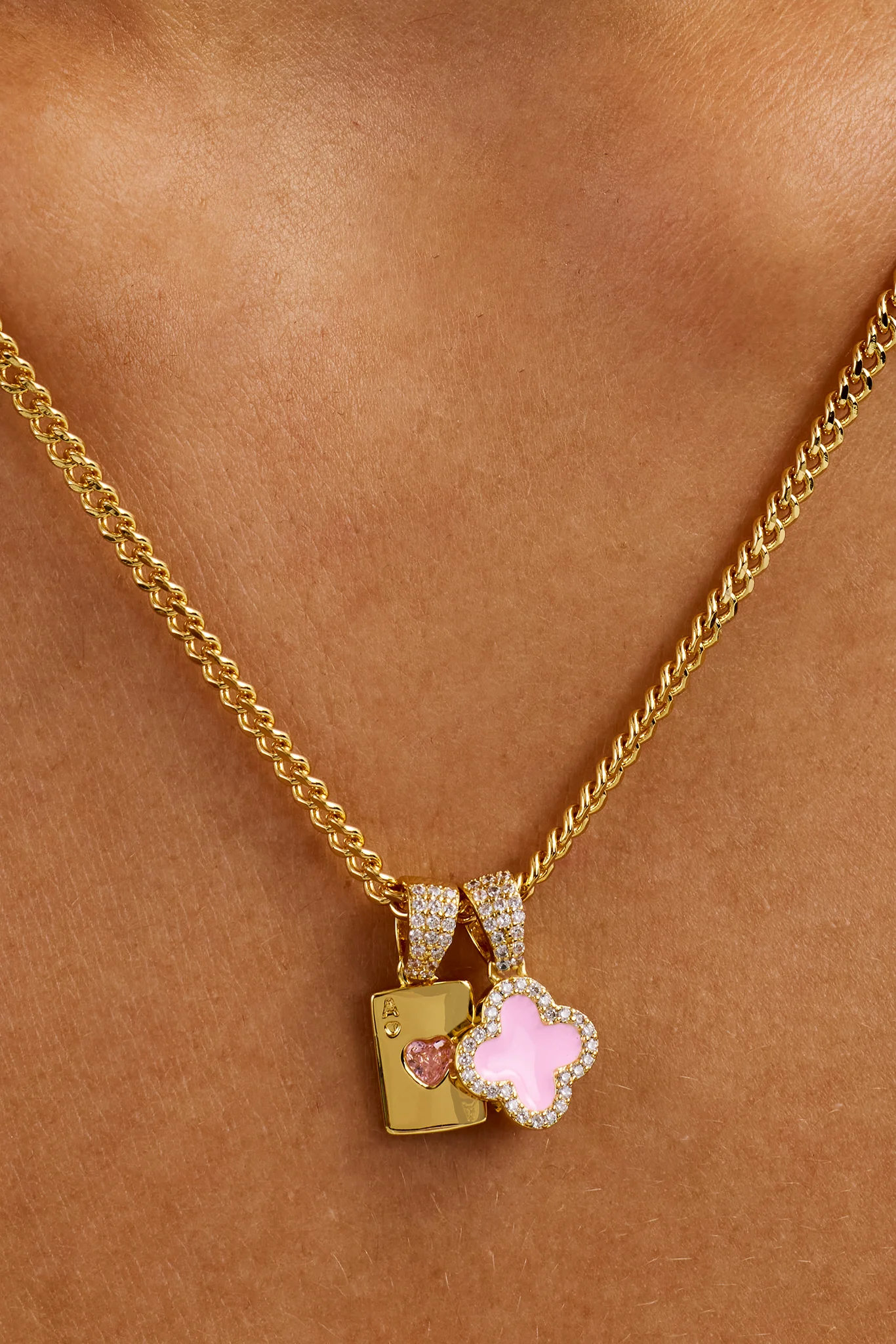 Motif & Gem Card Necklace - 10mm - Gold - Image 2