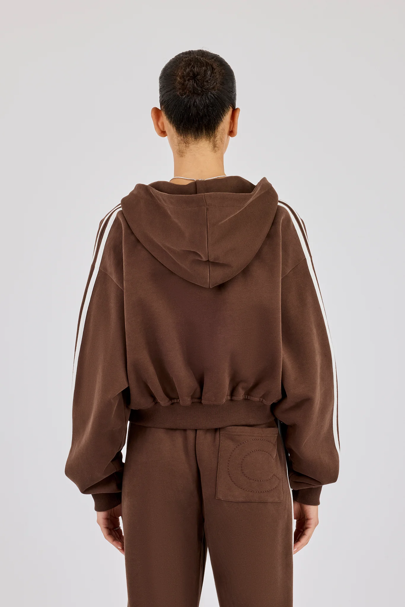 Moto Boxy Zip Through Hoodie - Washed Chocolate - Image 3