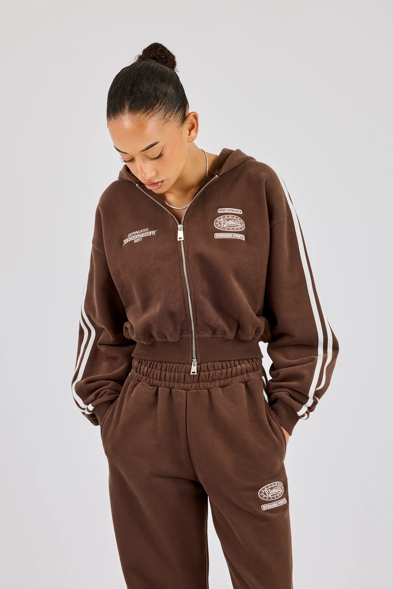 Moto Boxy Zip Through Hoodie - Washed Chocolate - Image 4