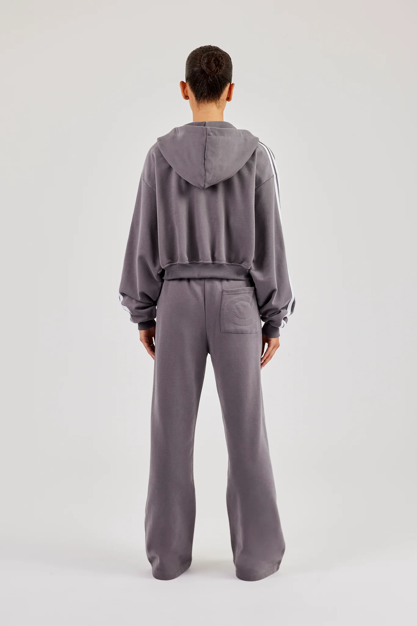 Moto Boxy Zip Through Hoodie & Wide Leg Jogger - Washed Charcoal - Image 3
