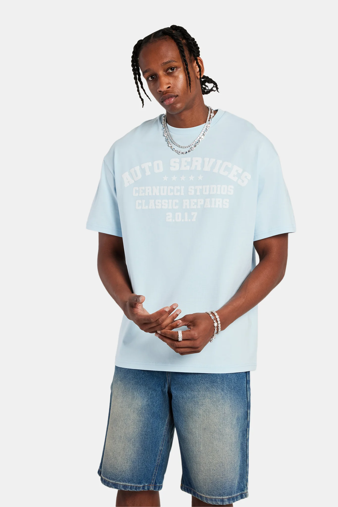 Moto Oversized T-Shirt - Light Blue - Image 4