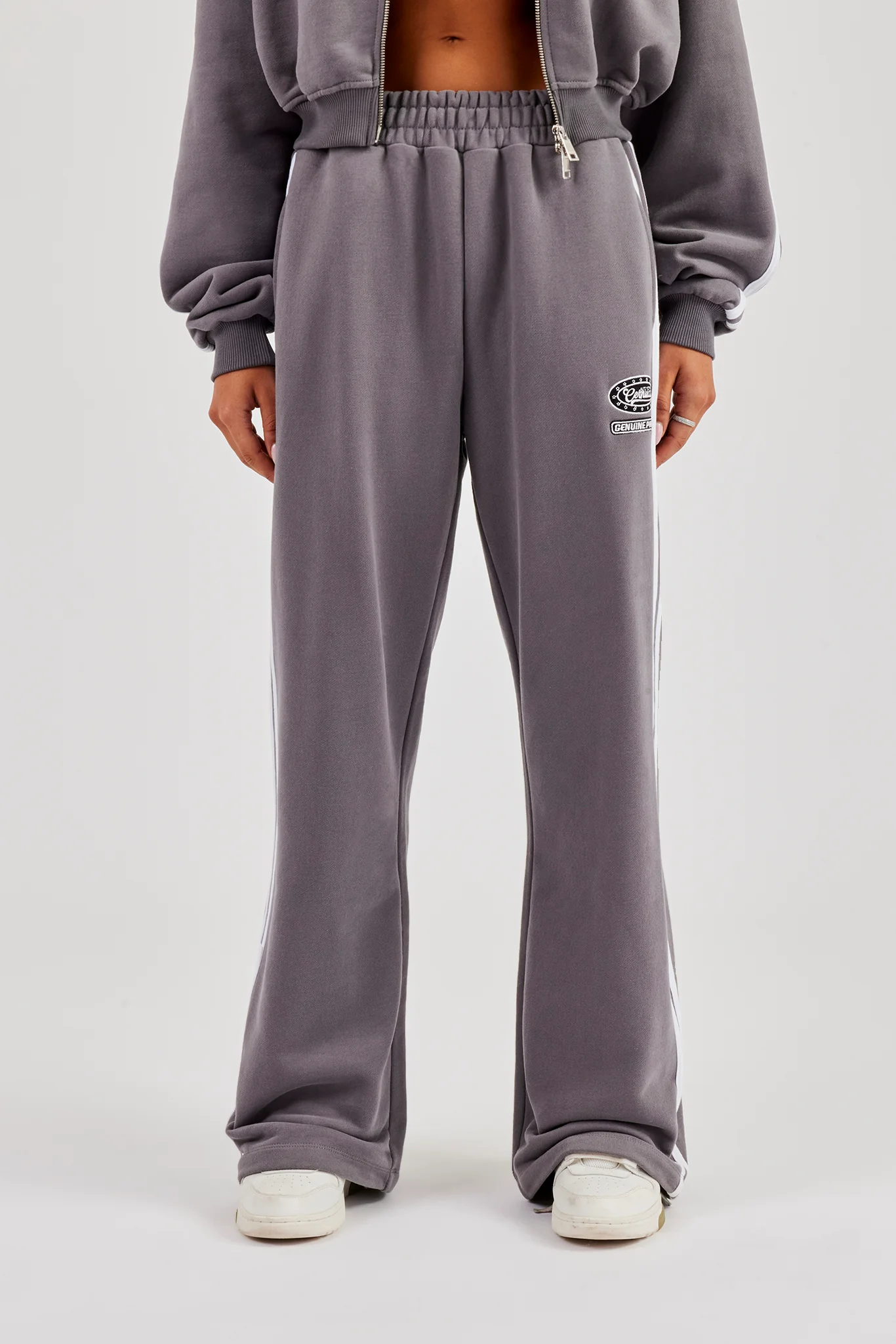 Moto Wide Leg Jogger - Washed Charcoal - Image 2