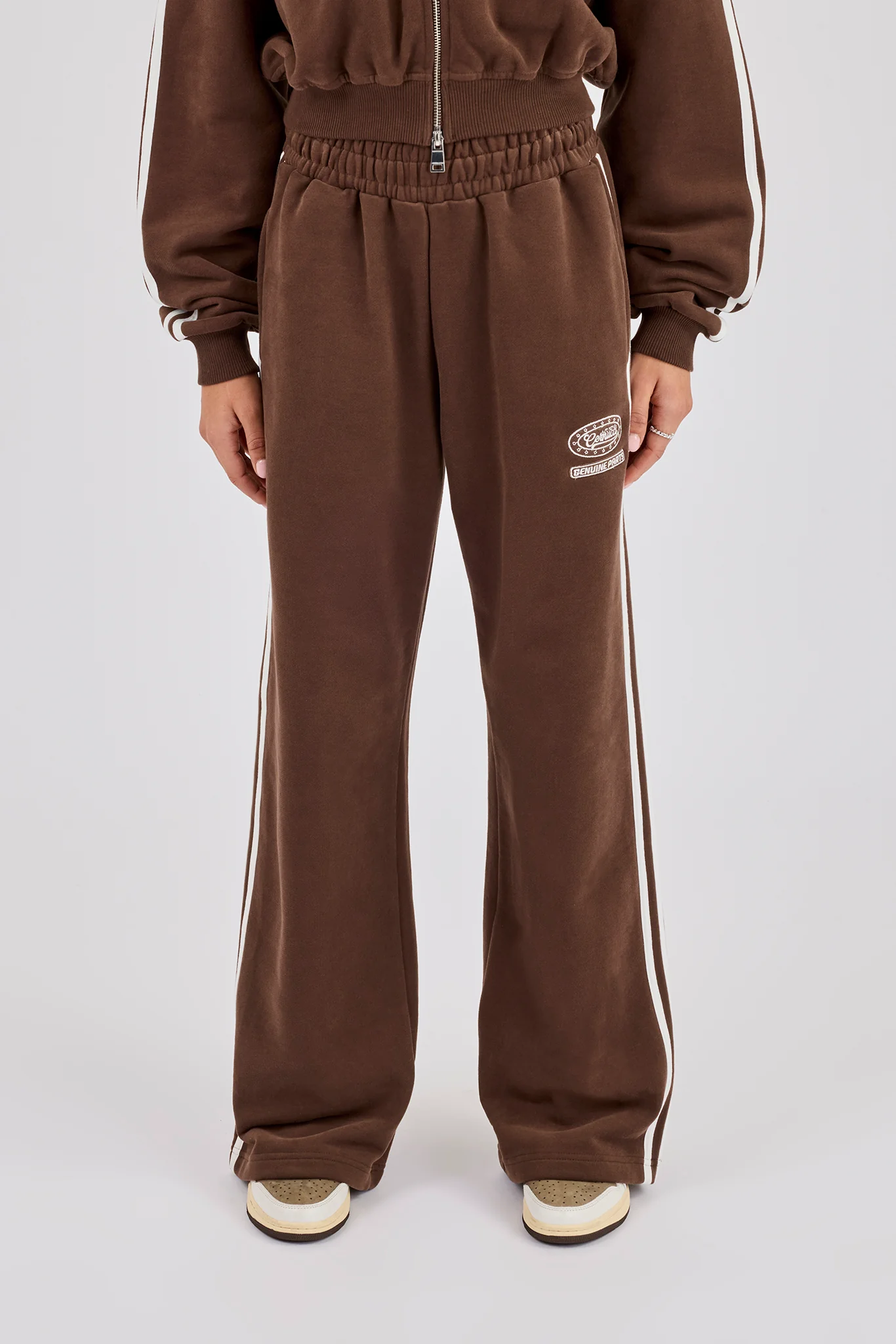 Moto Wide Leg Jogger - Washed Chocolate - Image 2