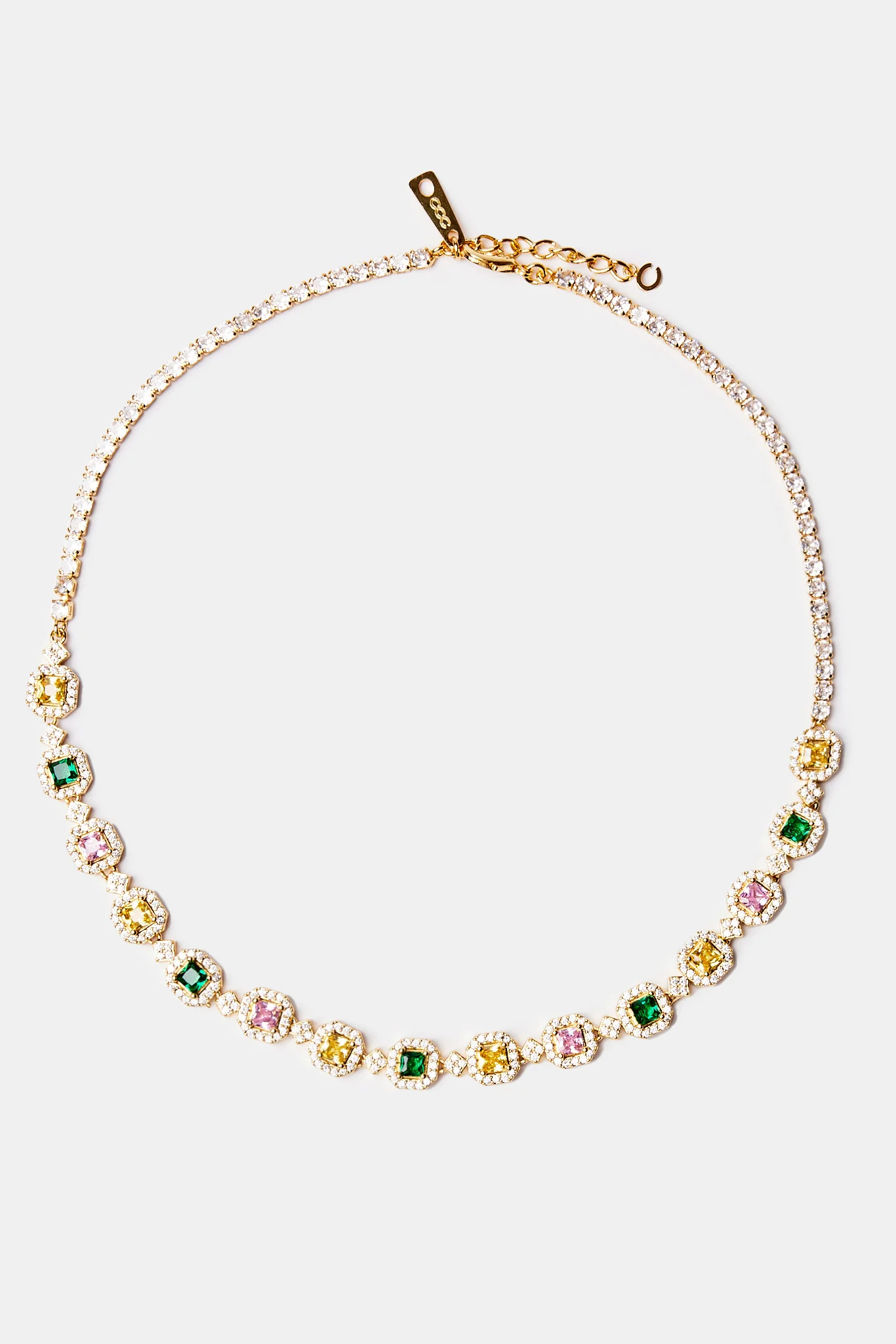 Multi Colour Cluster Tennis Chain - Gold - Image 2
