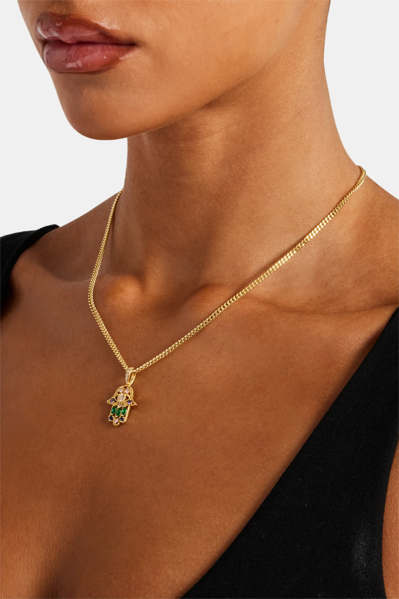 Multi Colour Hamsa Hand Cuban Necklace - 20mm - Image 3