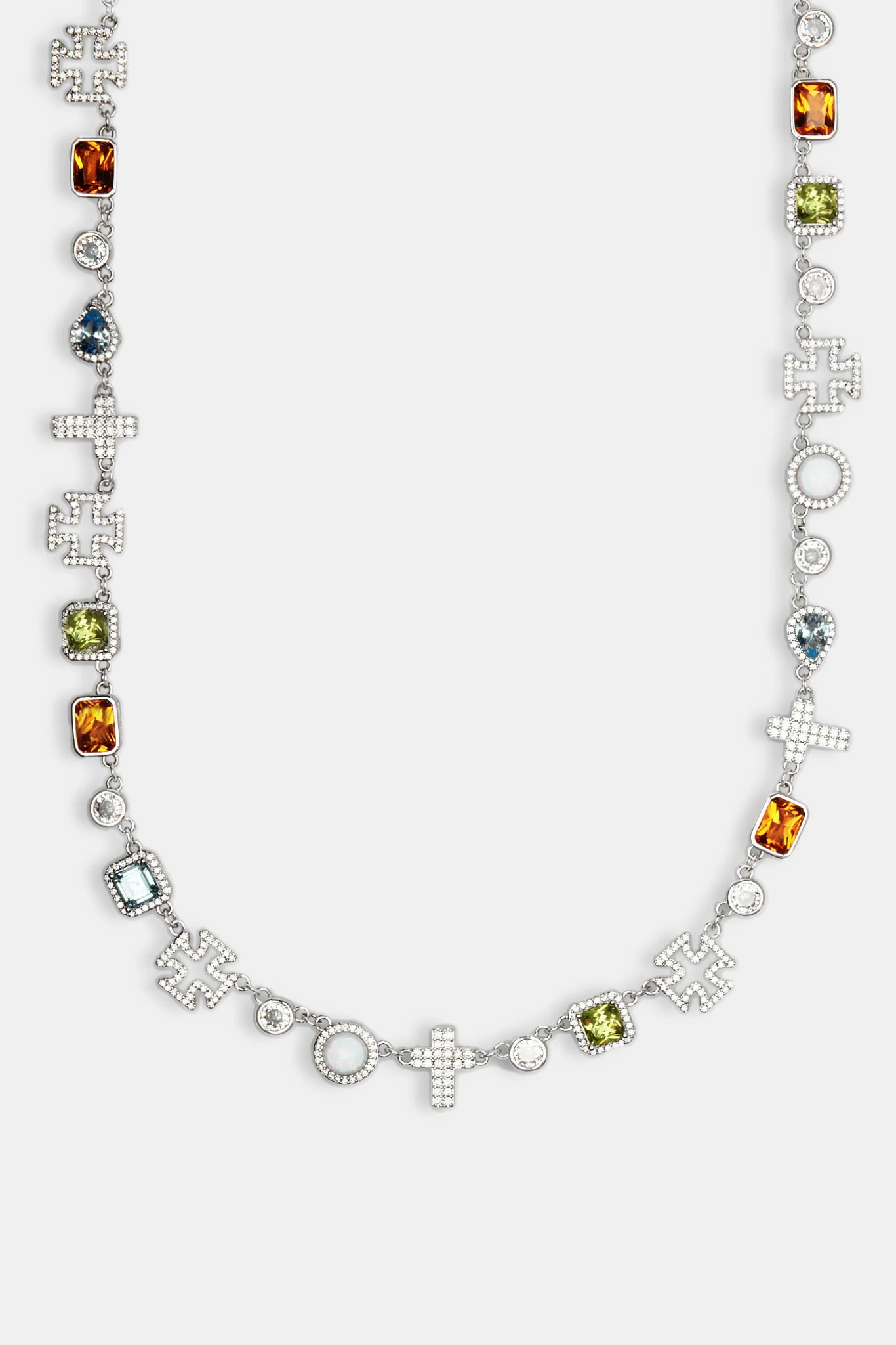 Multi Gemstone & Cross Chain + Bracelet - White - 10mm - Image 3