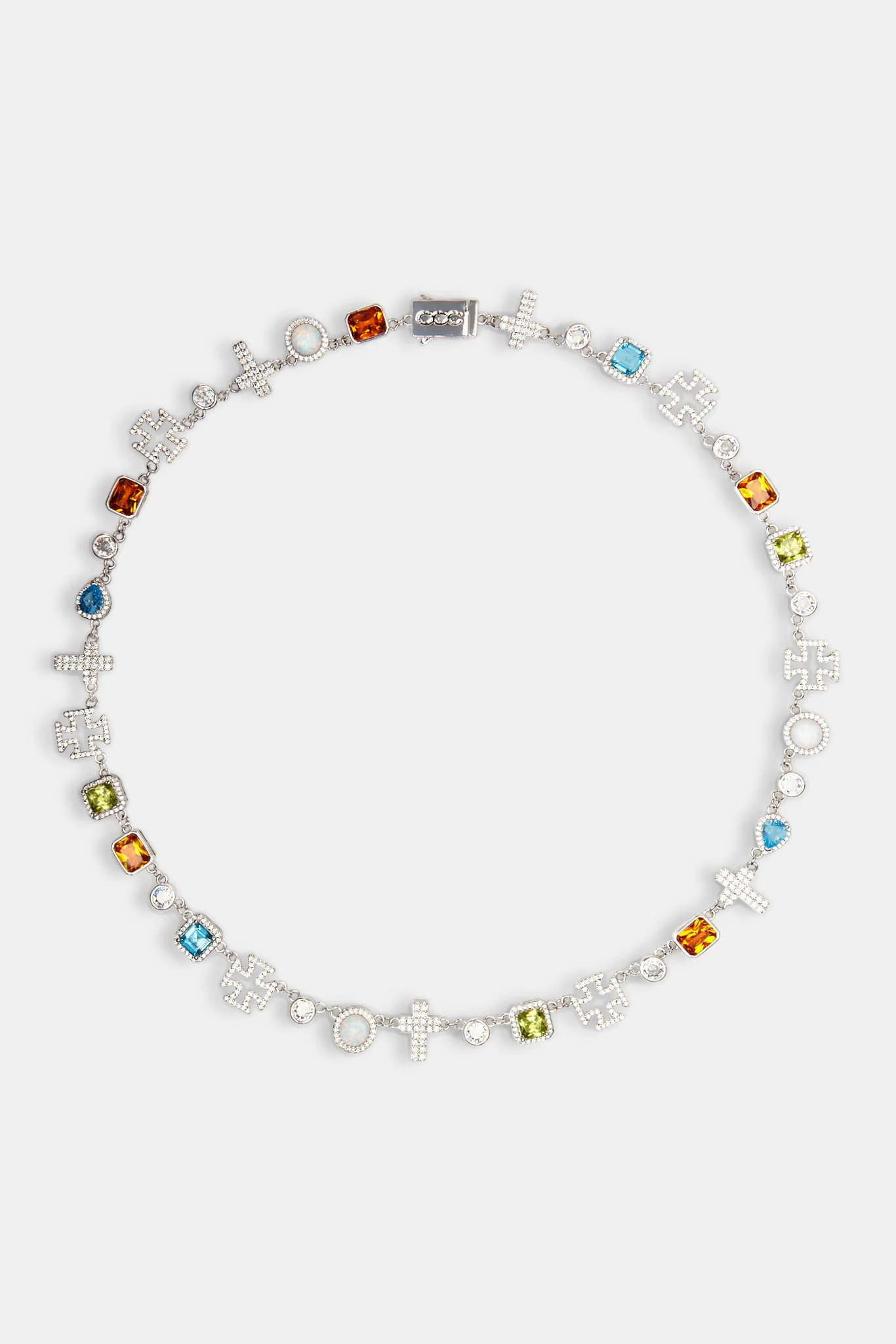 Multi Gemstone & Cross Chain + Bracelet - White - 10mm - Image 5