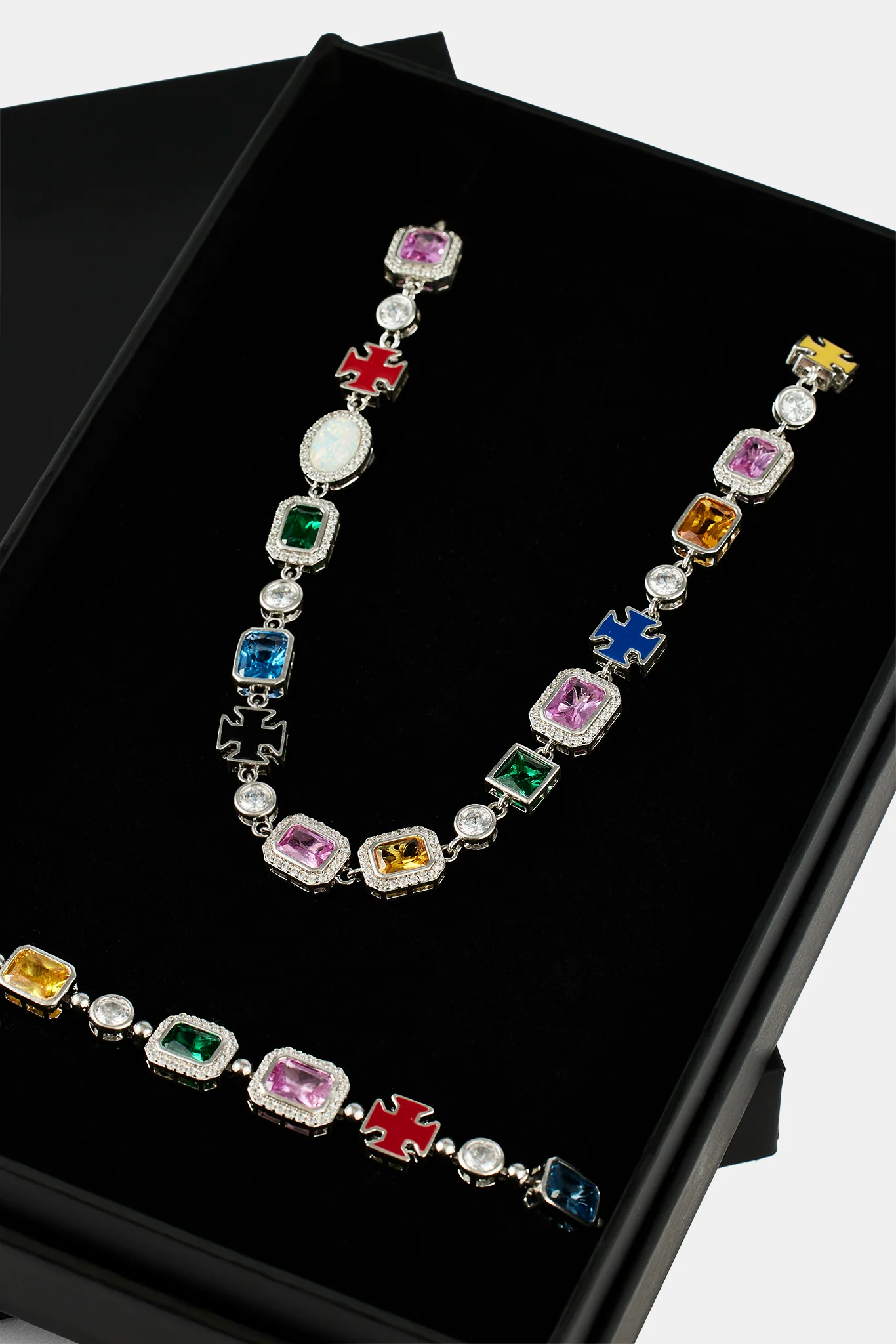 Multi Gemstone Motif Necklace & Bracelet - White - 10mm - Image 3