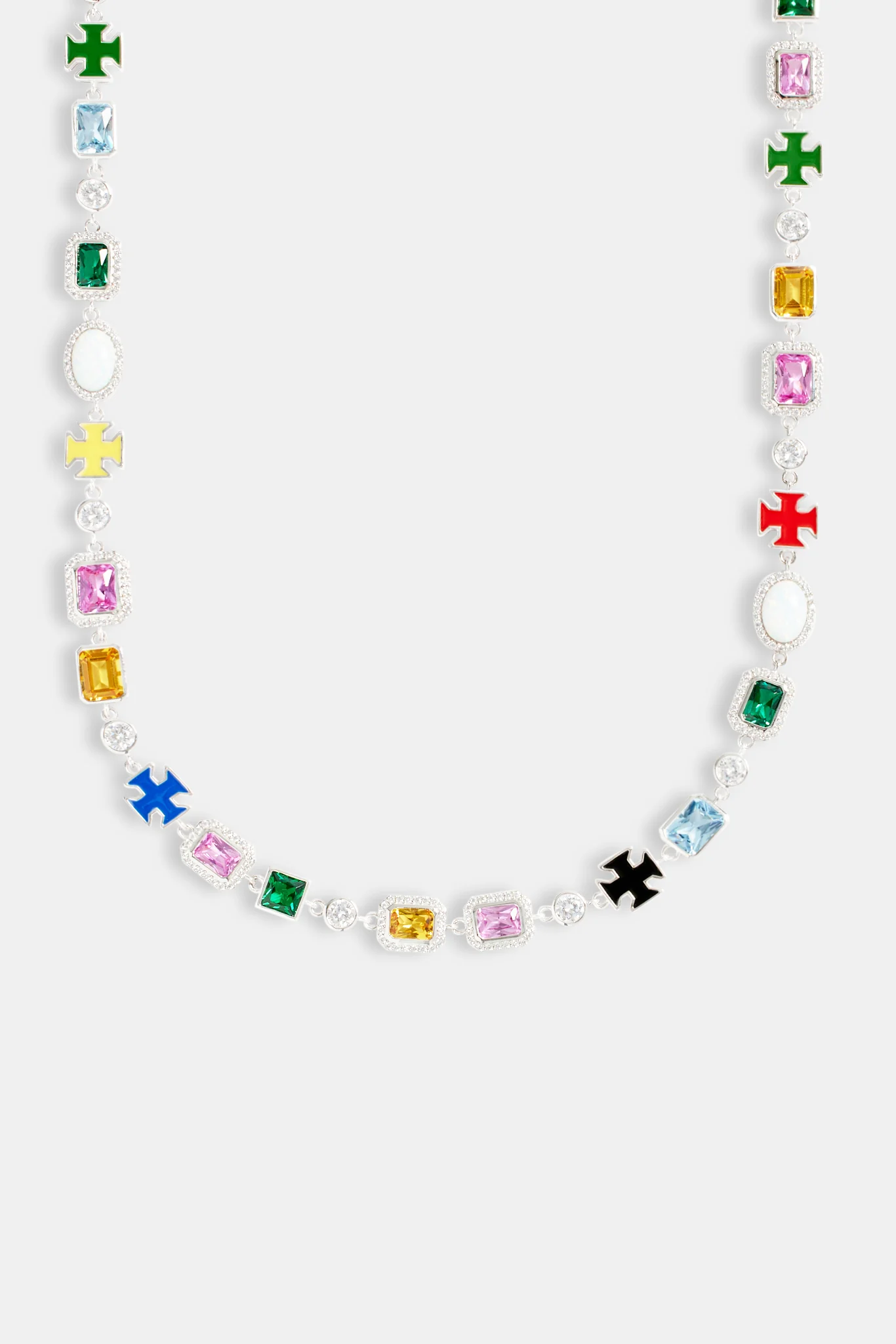 Multi Gemstone Motif Necklace & Bracelet  - White - 10mm - Image 2
