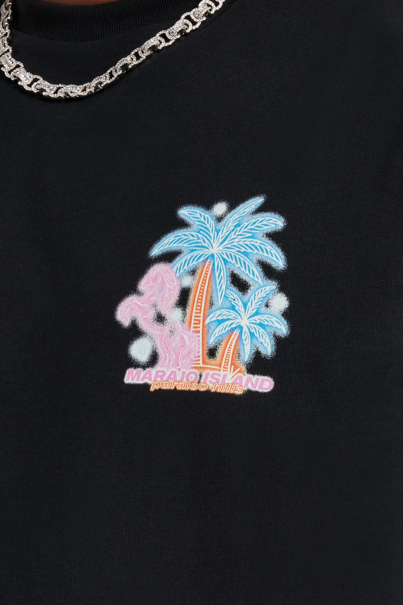 Neon Palm Chest Print Oversized T-Shirt - Black - Image 4