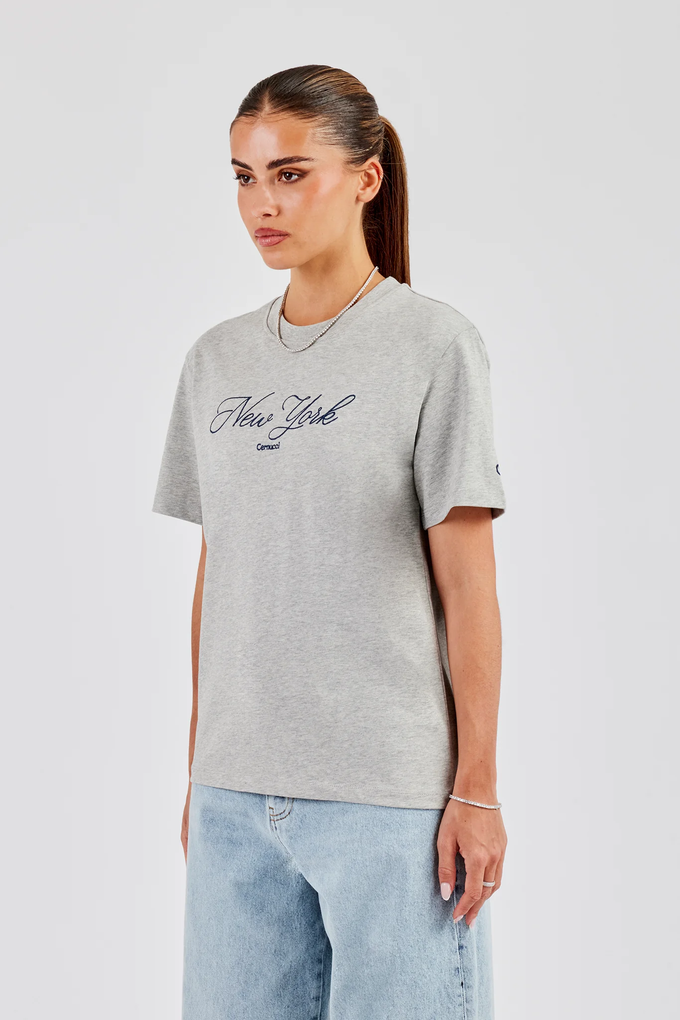 New York Script Regular T-Shirt - Grey Marl - Image 2