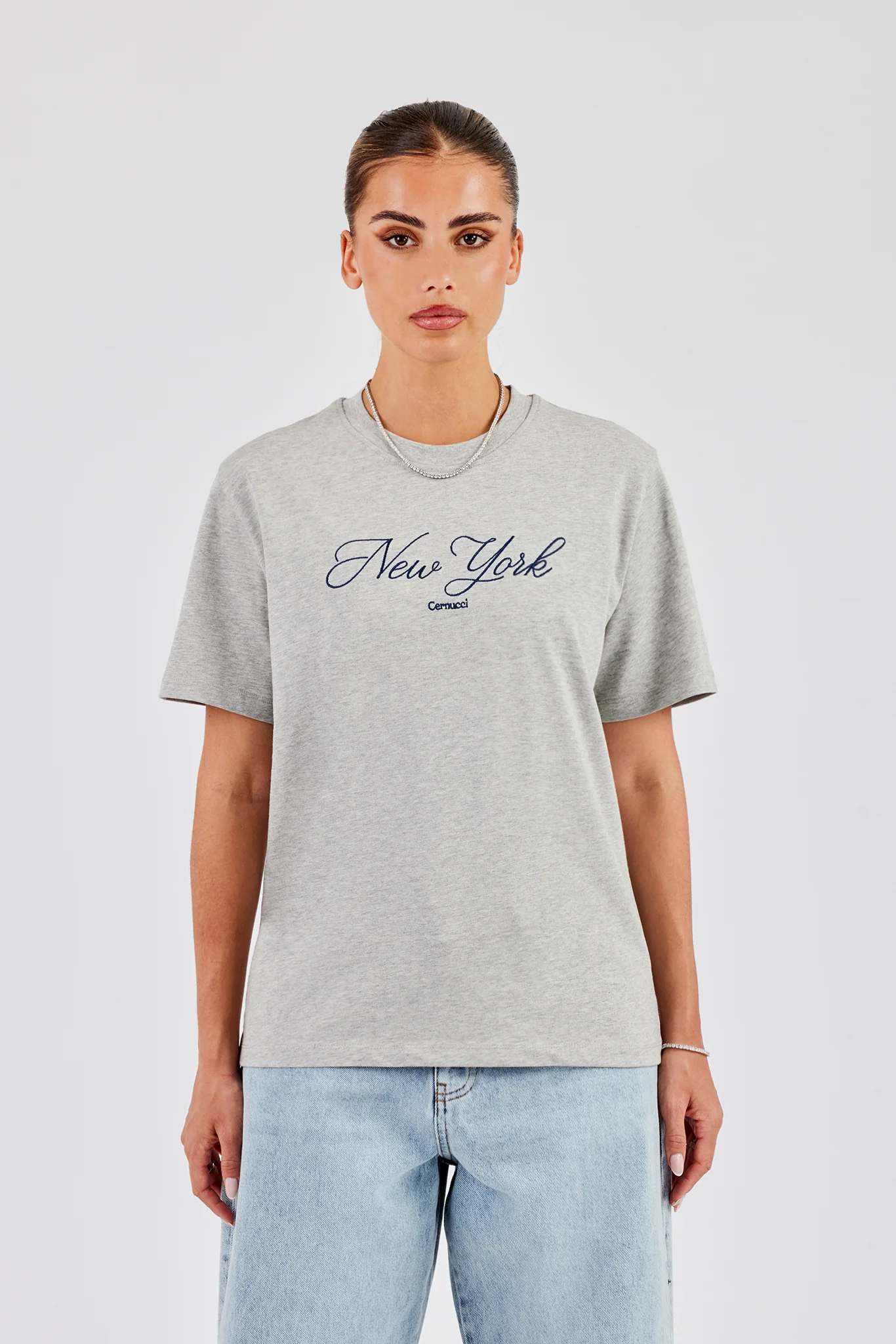New York Script Regular T-Shirt - Grey Marl - Image 4