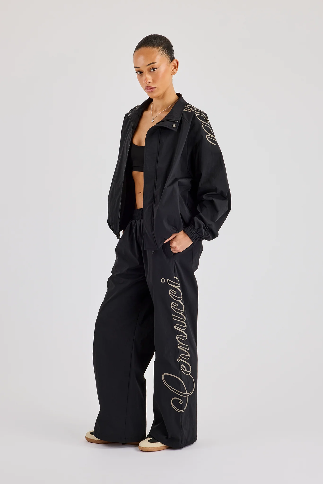 Nylon Branded Baggy Jogger - Black - Image 4